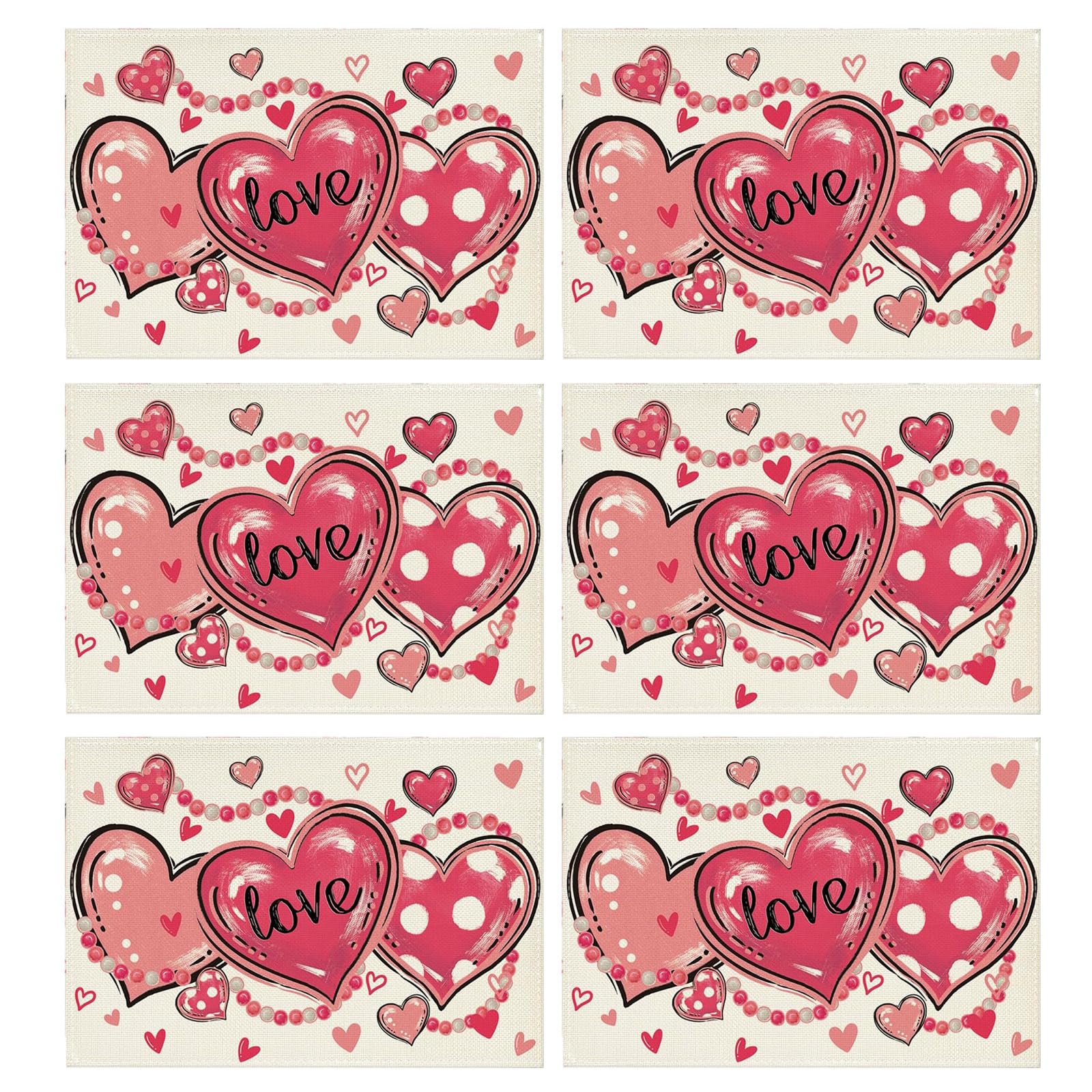 Elnwnnkc D 6Pcs Heart Theme Mats Valentine ' S Ay Placemat Ining Table Accessory For Sweet Ay An Night Ates Practical Ining Accessories