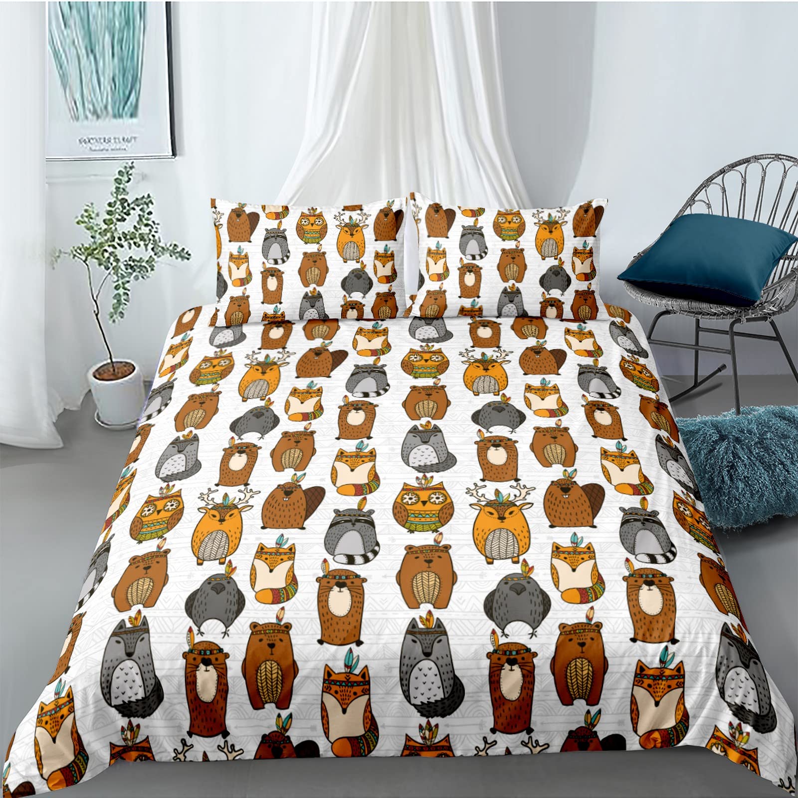 Ropa De Cama Infantil Búho Animal De Dibujos Animados 260X240 Cm 3D Imprimiendo Funda Nórdica Y 2 Fundas De Almohada De Anti-Humedad, Anti-Ácaro, Suave Y Cómodo Antialérgico Cuidado Fácil