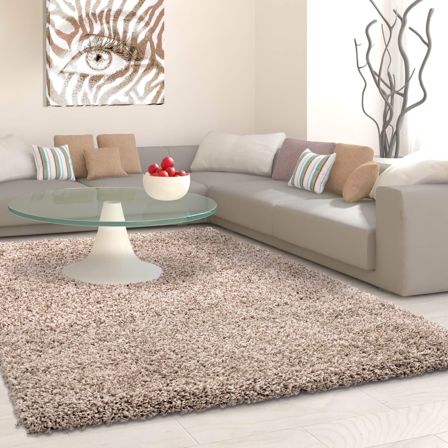Ayyildiz Teppich - Tapis Shaggy uni pour Salon Duveteux, polypropylène, Beige, 240 x 340 cm