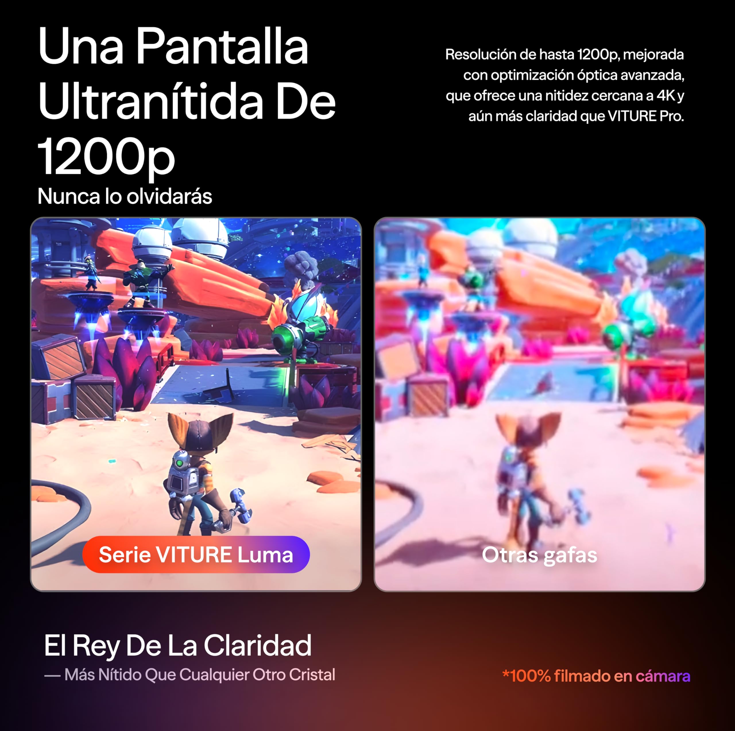 VITURE Luma Pro XR Gafas— Pantalla Ultra Sharp 152” 1200p 120Hz, 52° FOV, Película Electrocrómica, Harman Audio, Ajuste de Brillo, para iPhone 17/16/15, Android, Mac, PC, Steam Deck, Switch 2-Regular