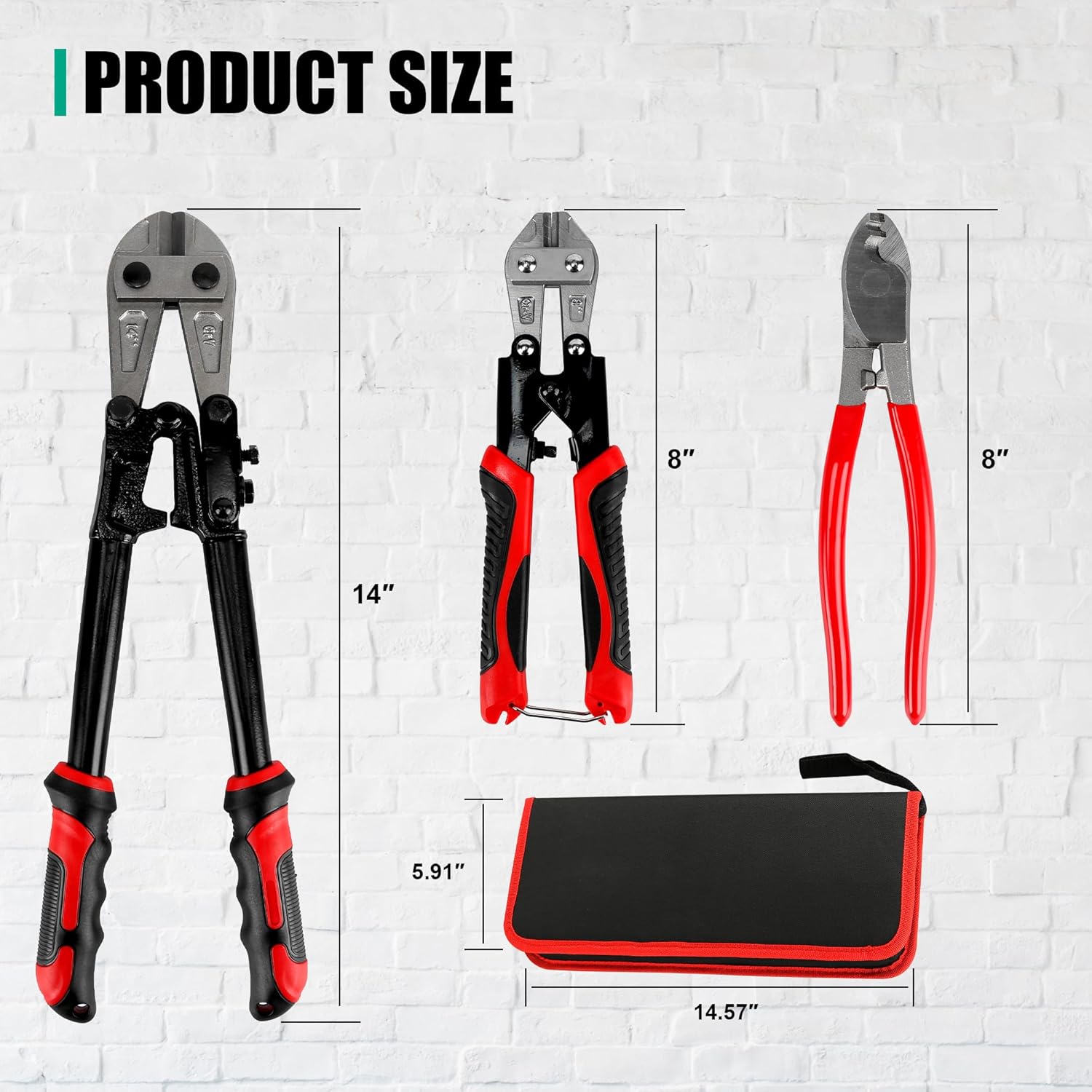 Prowin 14" Bolt Cutter & 8" Cable Cutter Set – Heavy Duty, CR-V Steel, Maximum Opening 1.55" for Bolts, Cables, and Wires – Ideal for Professional & DIY Use – Non-Slip Ergonomic Handles
