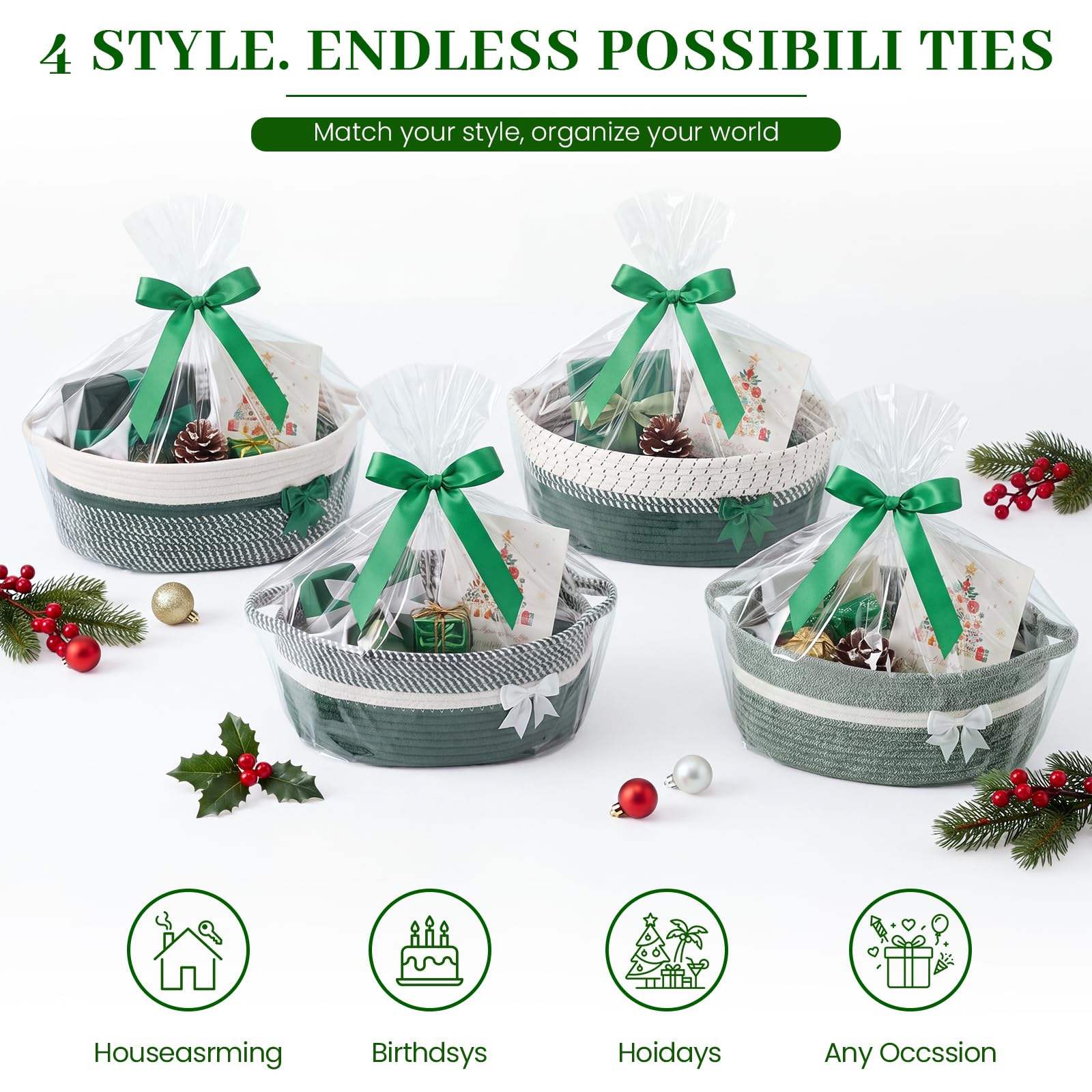 Colingmill Lot de 4 paniers cadeaux tissés vides avec poignée