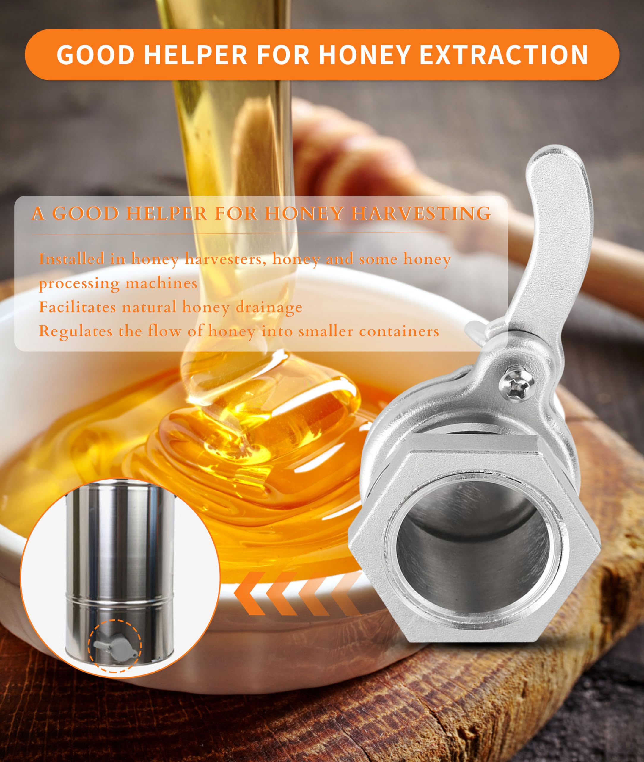 Rubinetto A Saracinesca Per Miele In Acciaio Inox - Per Estrattori, Secchi E Imbottigliamento - Apicoltura