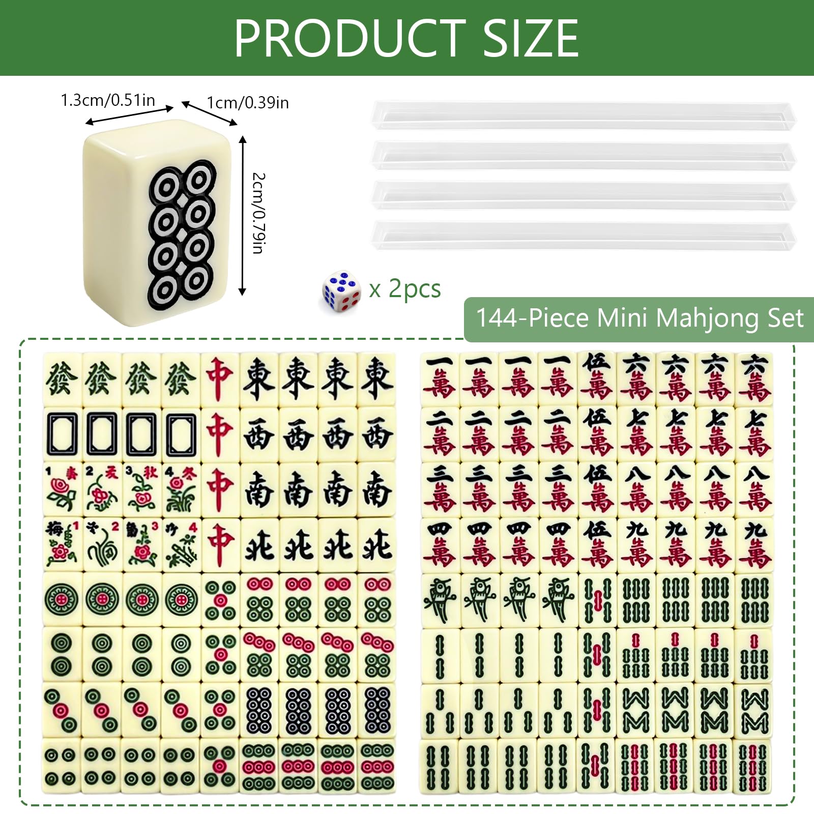 Mini Mahjong Portable, Jeu de Mahjong Chinois avec 144 Tuiles pour Voyage, Famille, Réunions (Blanc Cassé)