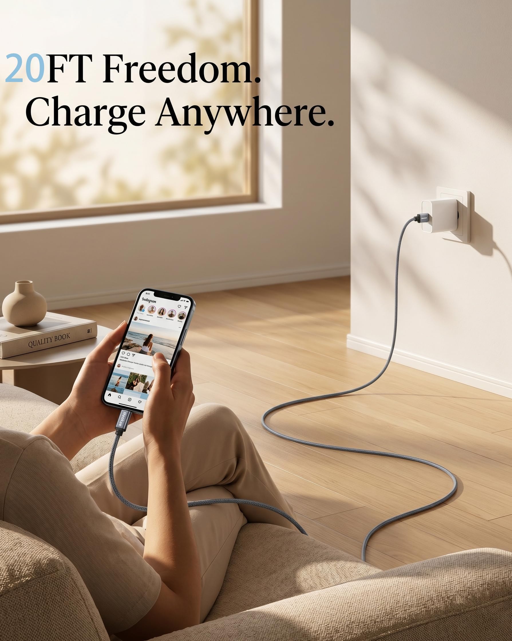 Meokse Cavo USB tipo C da 20 m, cavo di ricarica intrecciato da USB A a USB C 3A compatibile con Samsung Galaxy S10 S9 S8 Plus, Note 9 8, A11 A20 A51, LG G6 G7 V30 V35, Moto Z2 Z3, USB C Charger 6M