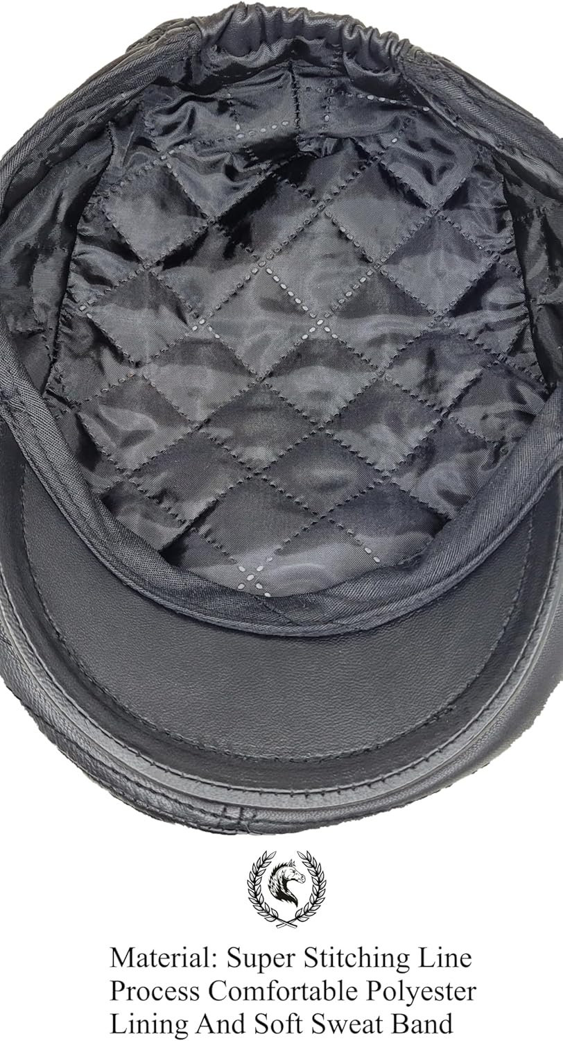 Leather Newsboy Cap for Men - Gatsby Cap - Vintage Classic Flat Cabbie Hat - Ivy Golf Driving Hunting Fishing Hat for Mens - Image 4