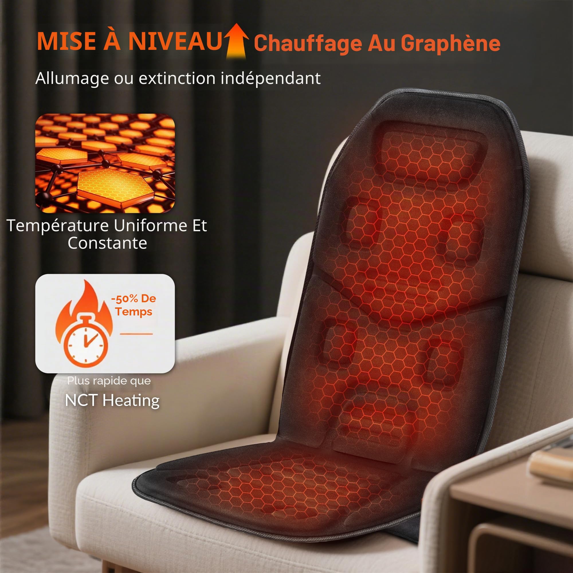 COMFIER Siège Massant avec Chauffage,Coussin de Massage 10 Moteurs Vibrants, Housse de Fauteuil Massant Universelle, Appareil de Massage Dos pour Maison/Bureau,Cadeau pour Hommes/Femmes