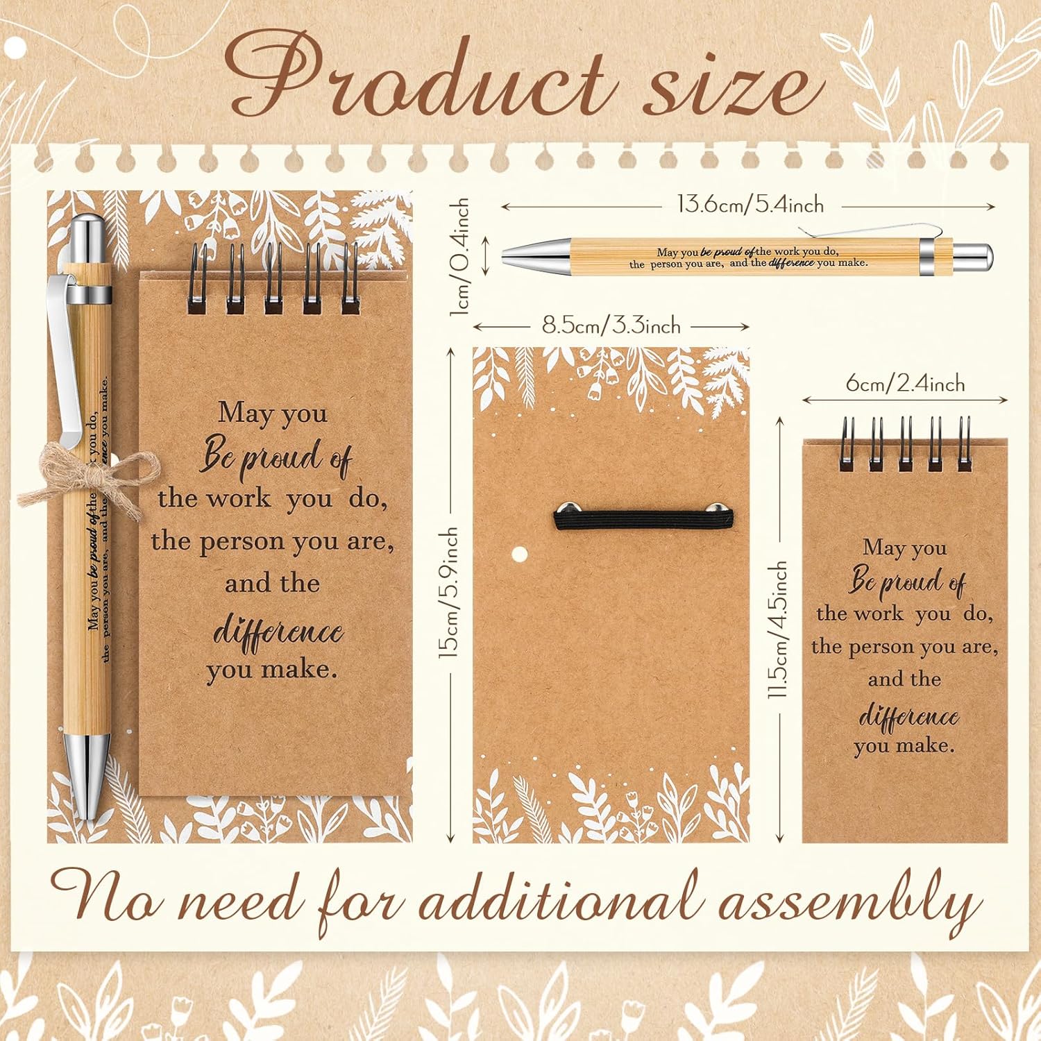 Sayglossy 24 Sets Employee Appreciation Gift Inspirational Notepads Pens Motivational Bamboo Pens Mini Spiral Pocket Notebooks Thank You Cards for Teacher Coworker Nurse Office
