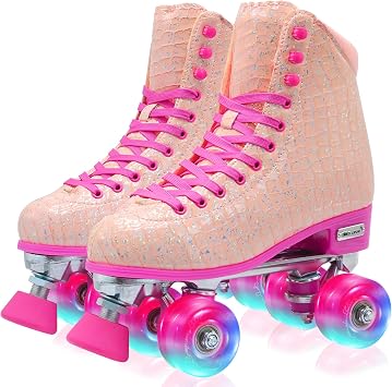 Roller Skate for Women Girls, High-top Double Row-Classic Rollerskates Size 5 6 7 8 9 10 11 and Youth Size 2 3, Indoor Outdoor Roller Skates for Beginner Ladies with Light-up Wheels