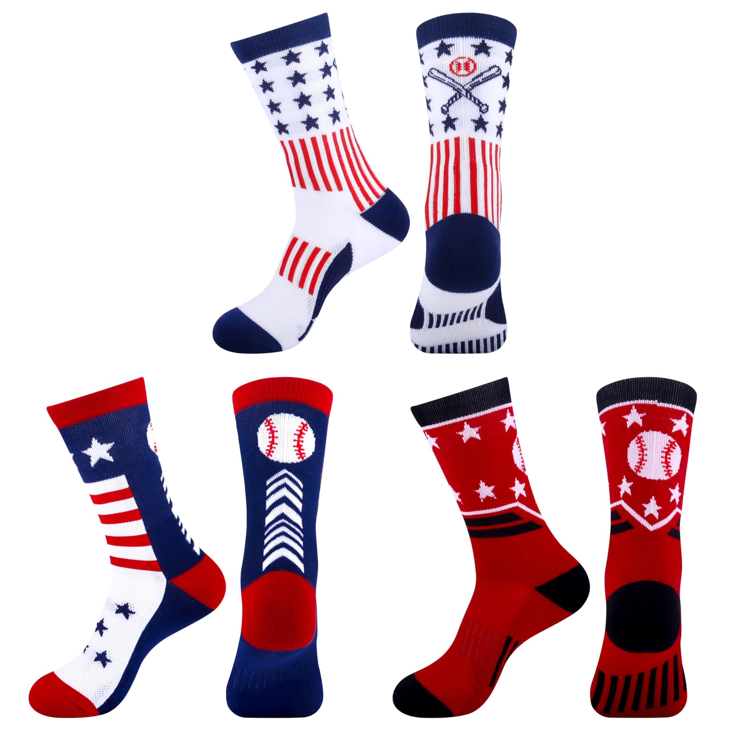 MoyelSports Socks for Boys Kids 8-12 12-14 Athletic Socks for Kids Crew Socks for Boys Baseball Gifts