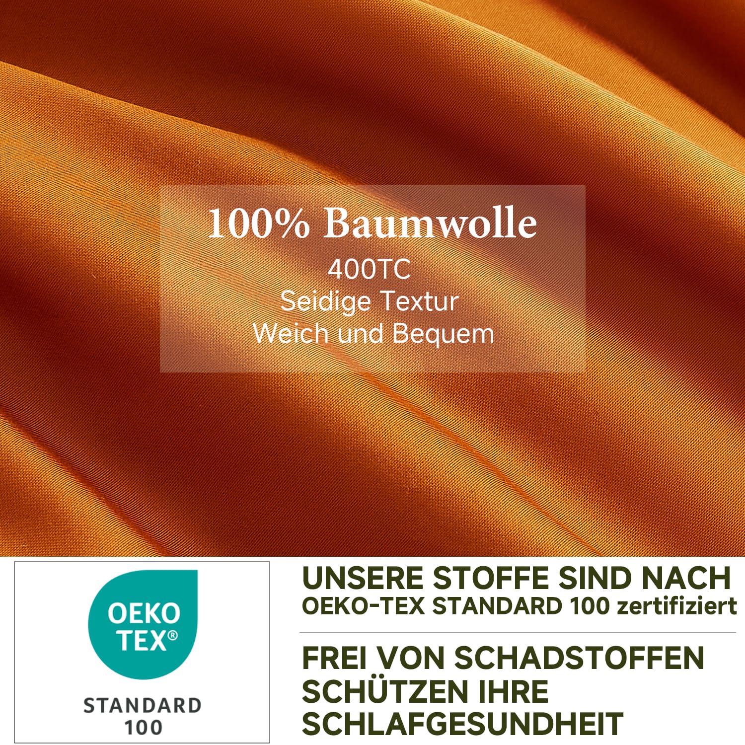Simple&Opulence Luxus Bettwäsche 155x220 Orange, 100% Ägyptische Baumwolle, 400TC Satin Optik Bettbezug und 1 Kissenbezug 80x80 cm für den ganzjährigen Gebrauch