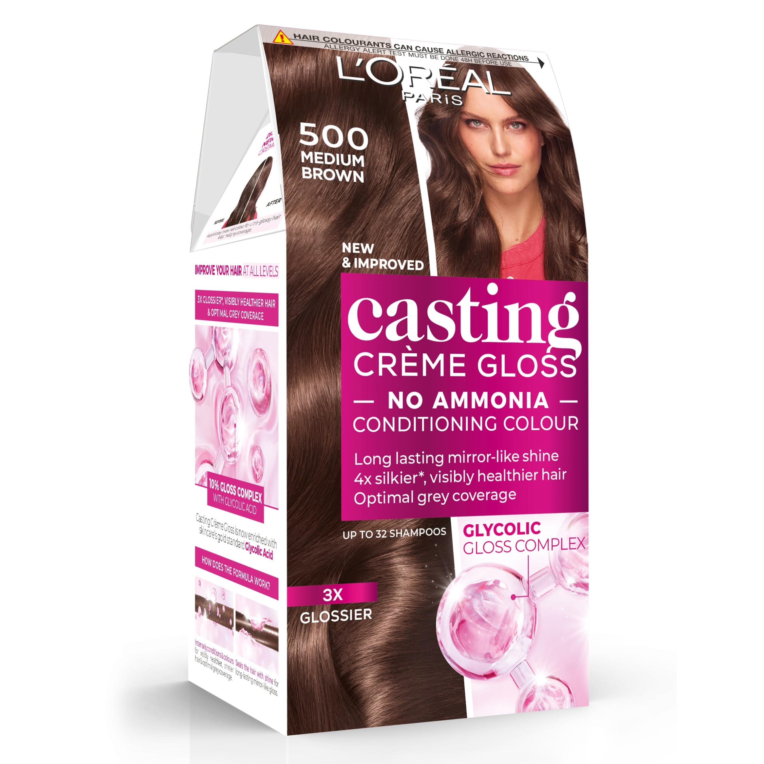 L’Oréal Paris Casting Crème Gloss Semi-Permanent Hair Dye, 500 Medium Brown