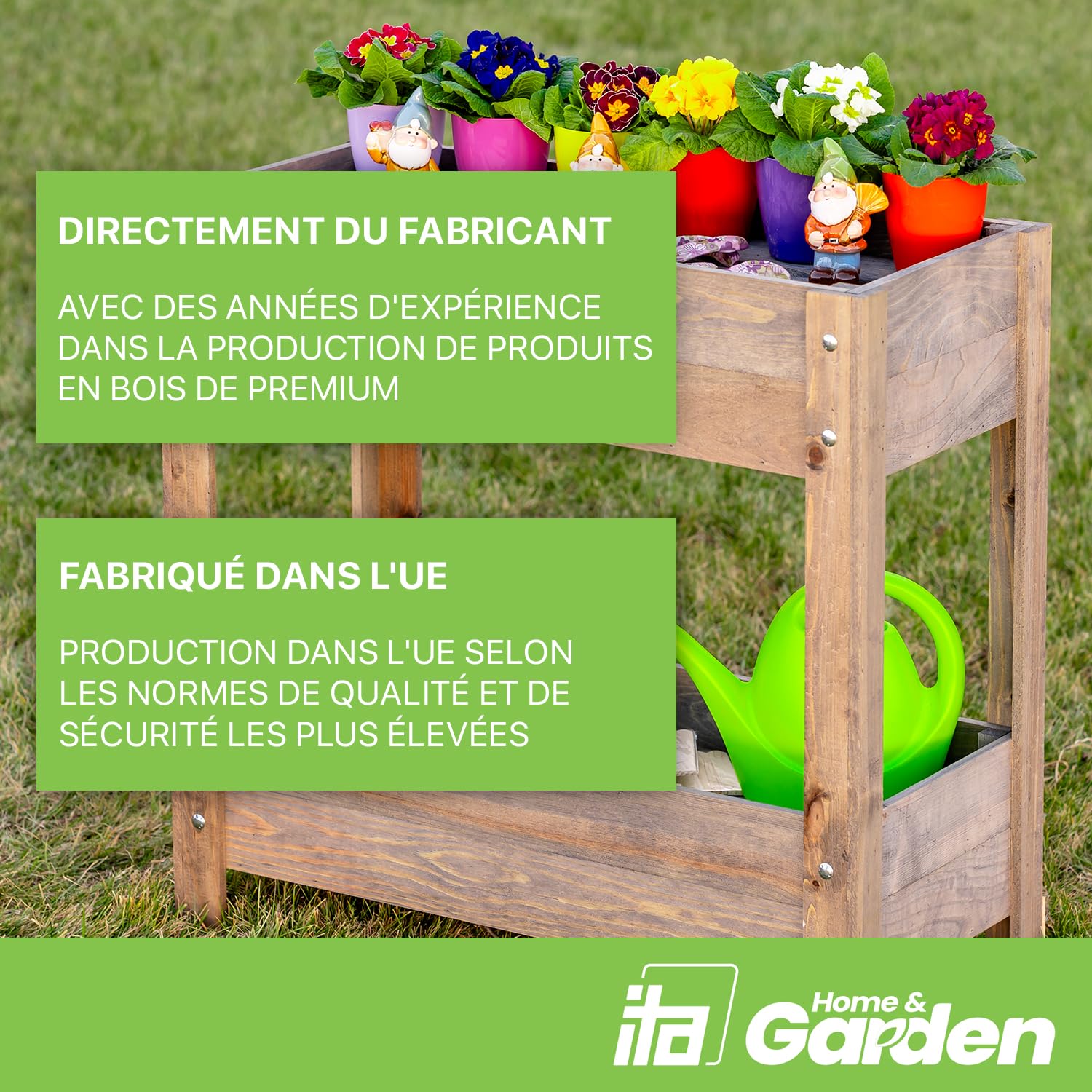 ITA Carré Potager surélevé en Bois - Mini Serre Châssis Incluse - 2 Jardinières sur Pied avec Feuille de Protection - pour Fleurs, légume, Herbes - Nature