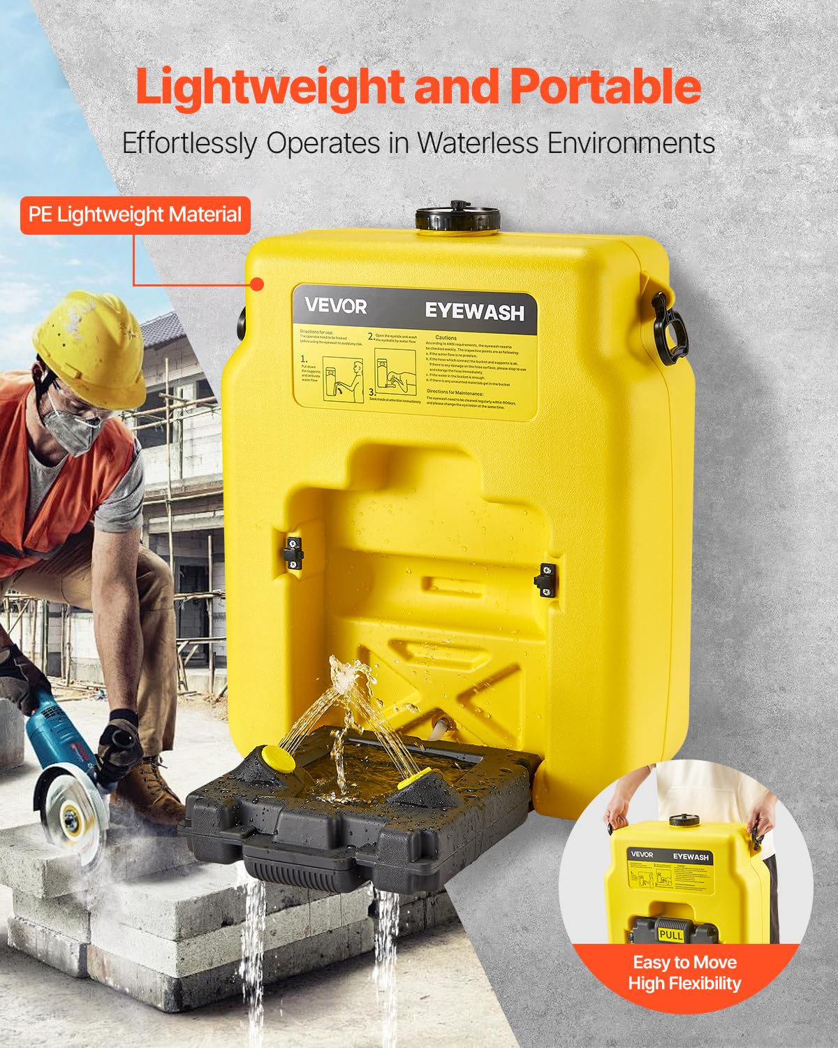 VEVOR Estación Lavaojos Portátil, Unidad Lavaojos de Emergencia 490 x 290 x 640 mm con 2 Rociadores para Montaje en Pared o Sobre Superficie Plana para Escuelas, Laboratorios y Fábricas, Amarillo