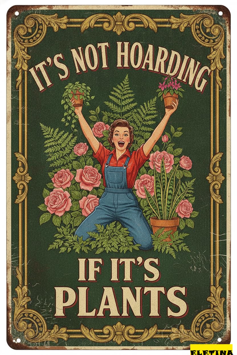 Not Hoarding If It's Plants Greenhouse Tin Sign, 8x12