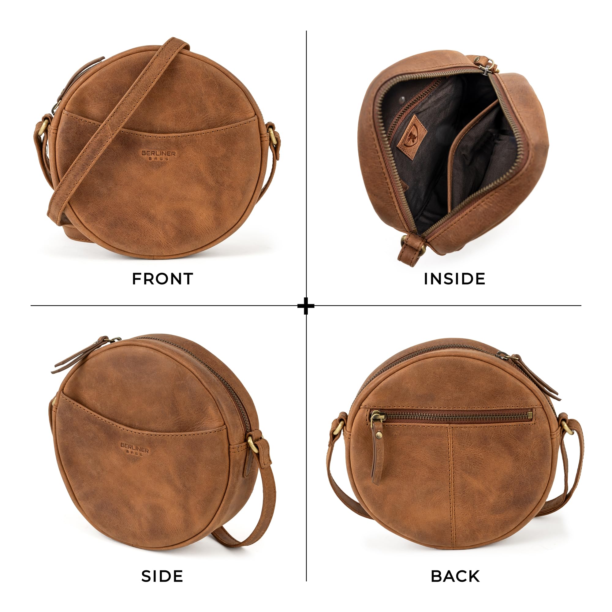 Berliner Bags Moon Bolso Bandolera Redondo Mujer Piel Auténtica Pequeño