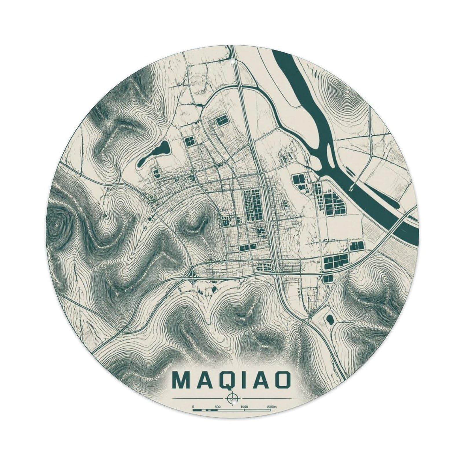 Okngb Style Monochrome Route Shanghai Maqiao District River Grid Metal Tin Sign Plaque Wall Decor For Cafe, Man Cave, Club Bar, Office, Home Garden Round Metal Poster 8X8inch