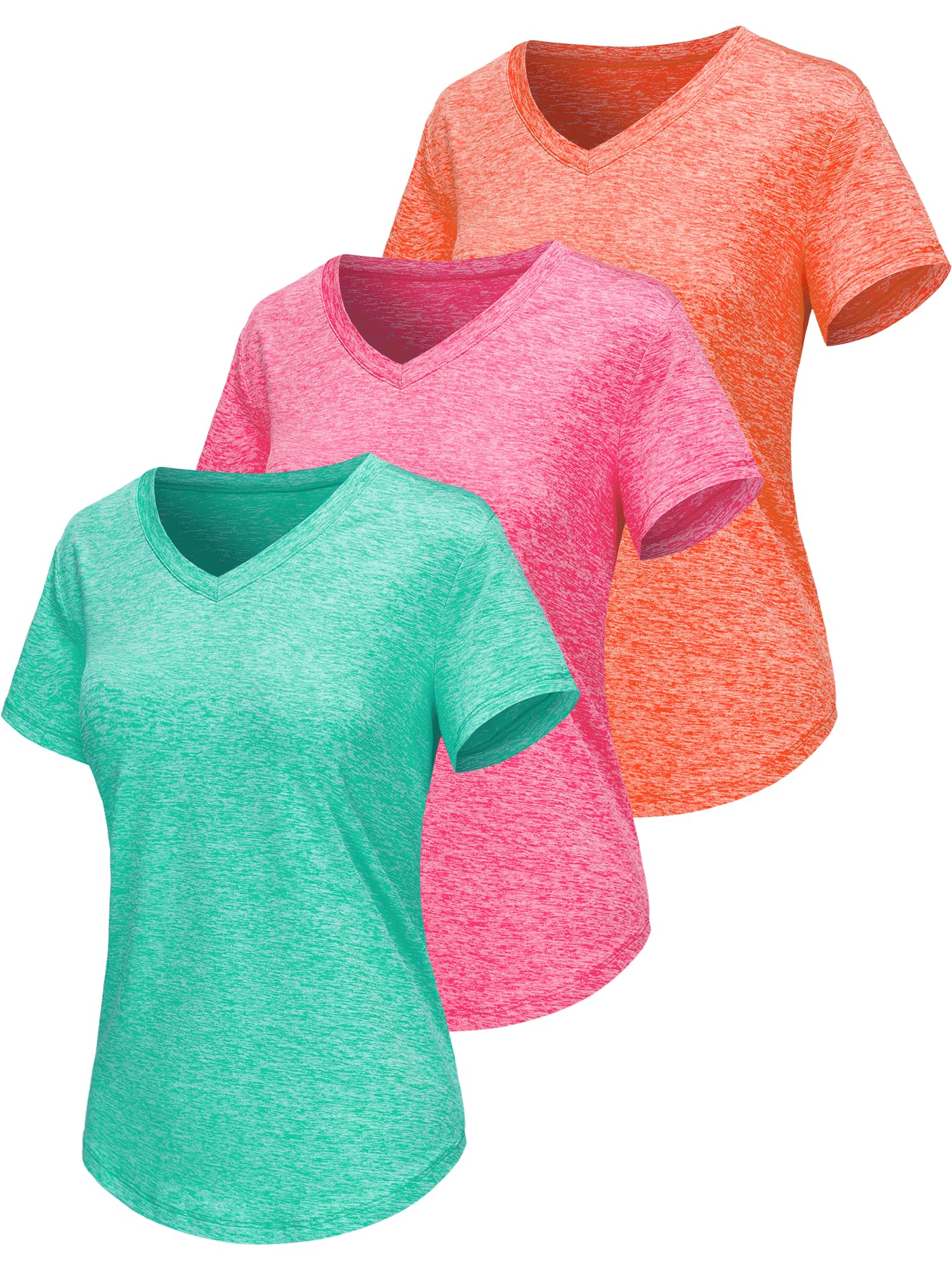 Sportshirt Damen Kurzarm V-Ausschnitt UPF 50+ Sport Fitness T-Shirts Atmungsaktiv T-Shirt Laufshirt für Funktionsshirt Workout Top Gym Yoga