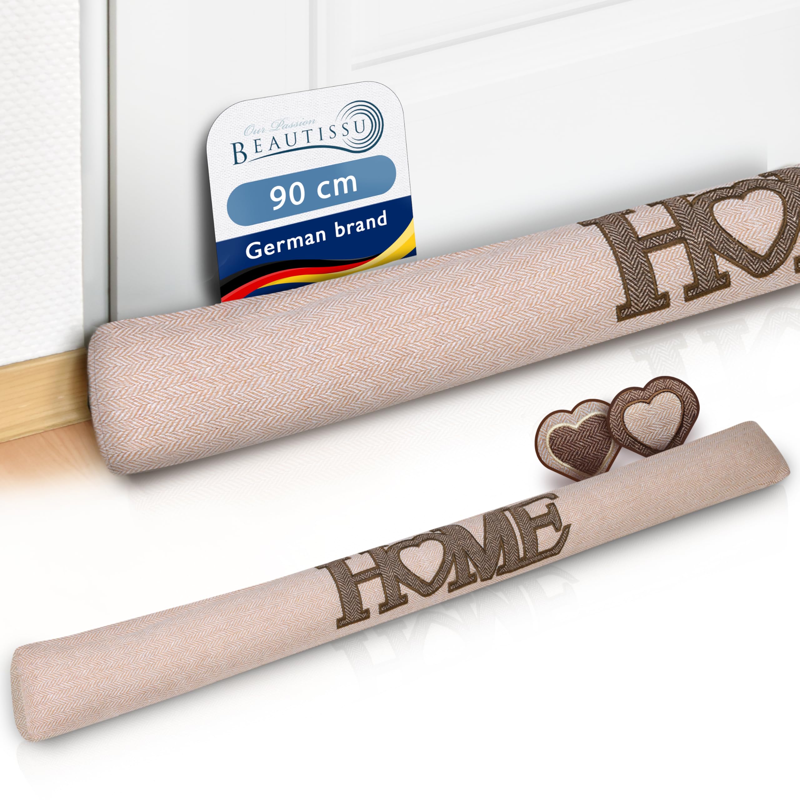 Beautissu Paraspifferi Imbottito per Porta e finestra Tuuli He L90xP8xA8 cm in Poliestere - paraspiffero Universale porte e finestre - paravento sottoporta Isolante - Contro Il Freddo - Beige
