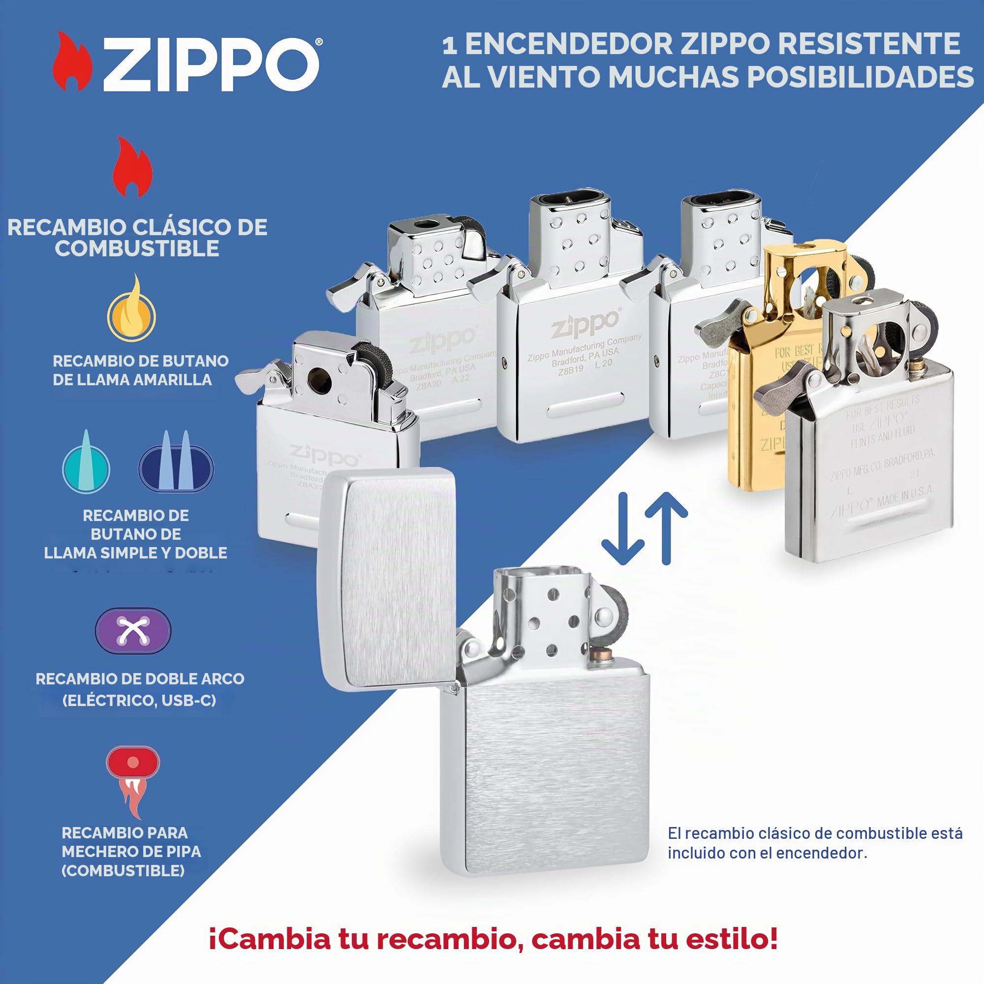 Zippo Encendedor a Prueba de Viento - Original Stormtrooper Collage Diseño- High Polish Blue - Recargable - Reutilizable - Caja de Regalo Incluida - Hecho en EEUU