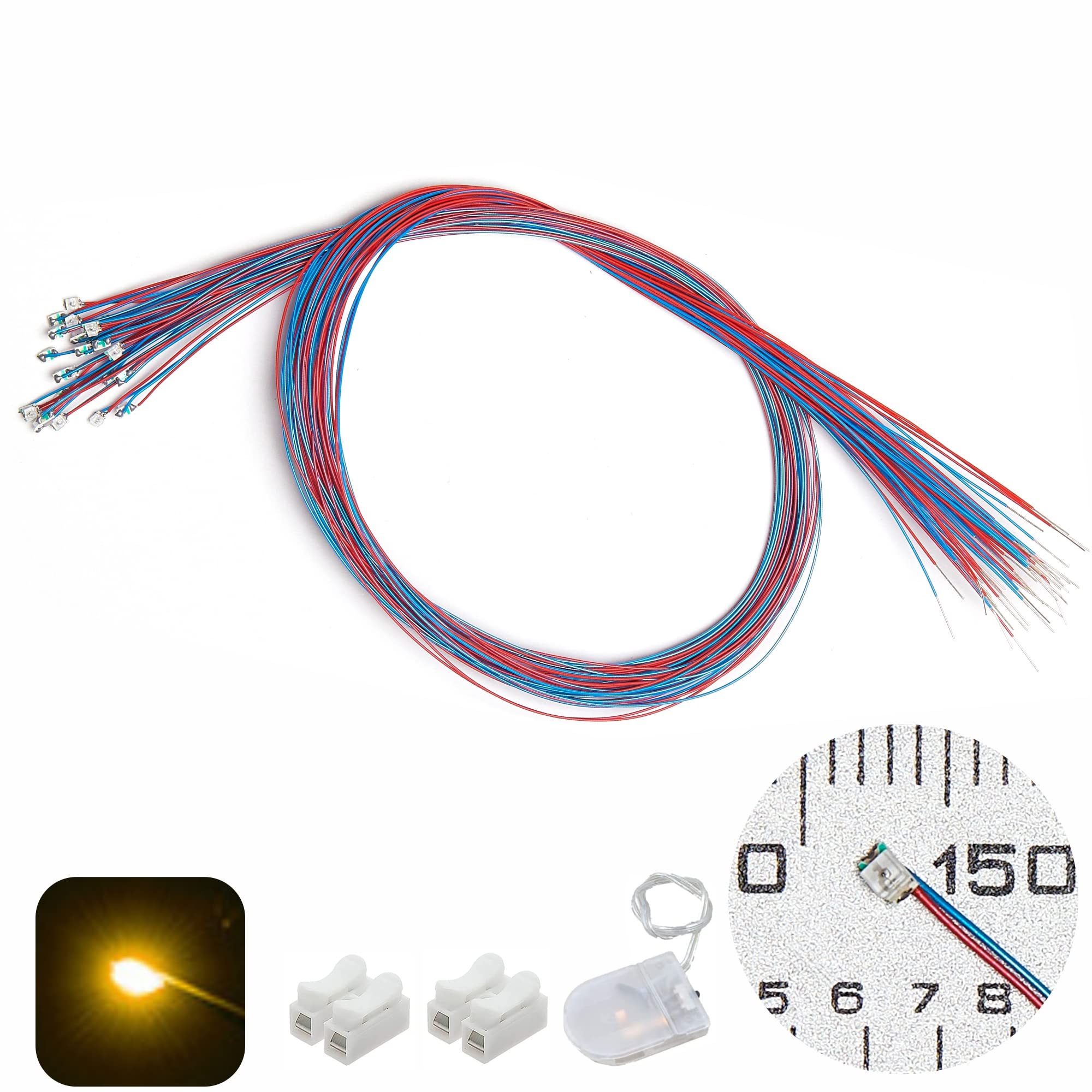 Lot de 25 diodes électroluminescentes pré-câblées 0805 SMD LED (mode d'éclairage : lumière jaune continue) + connecteur et support (jaune, 25 pièces)