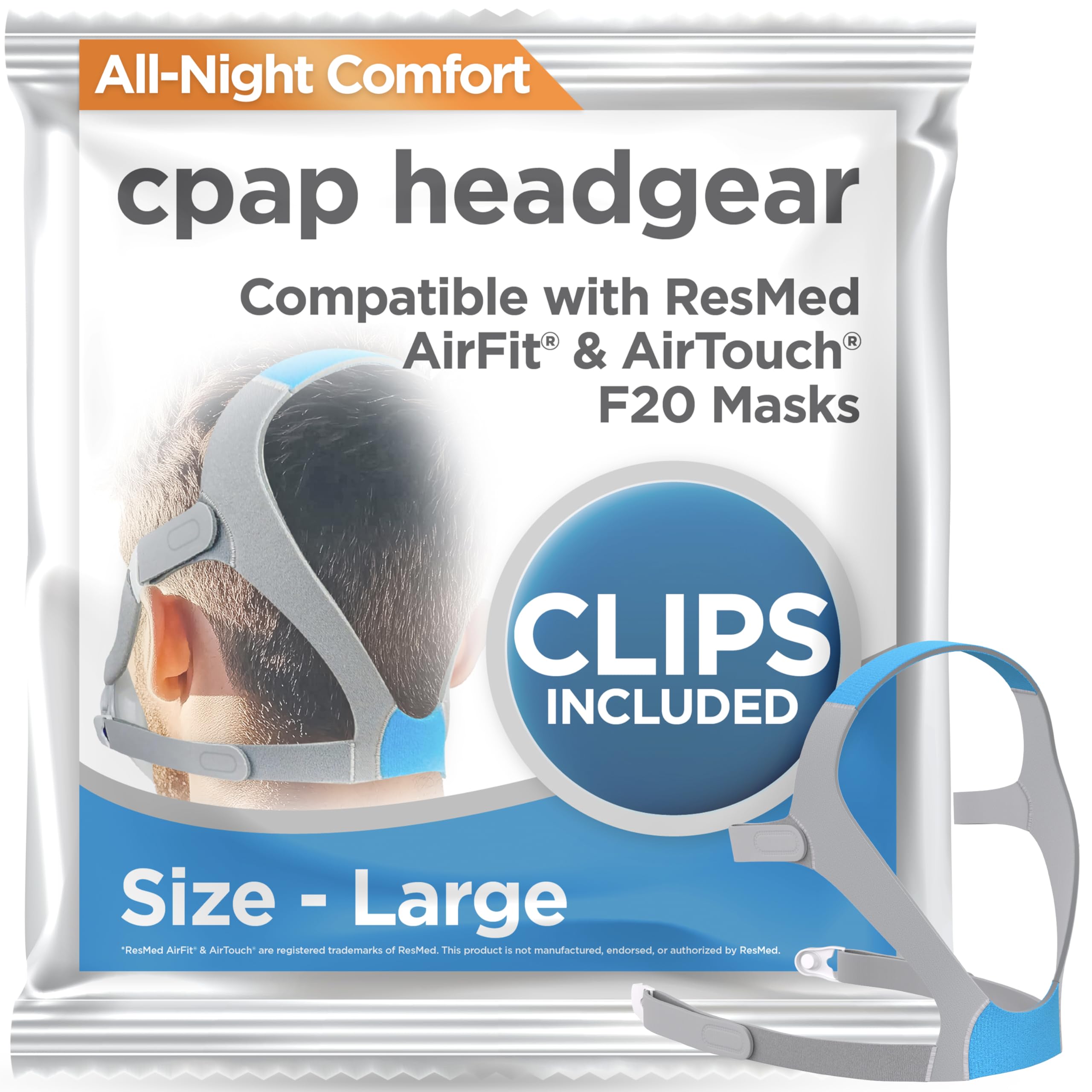 resplabs CPAP Headgear Compatible with ResMed AirFit and AirTouch F20 Full Face Mask - Replacement Head Strap - Adjustable, Secure, Comfortable Fit (