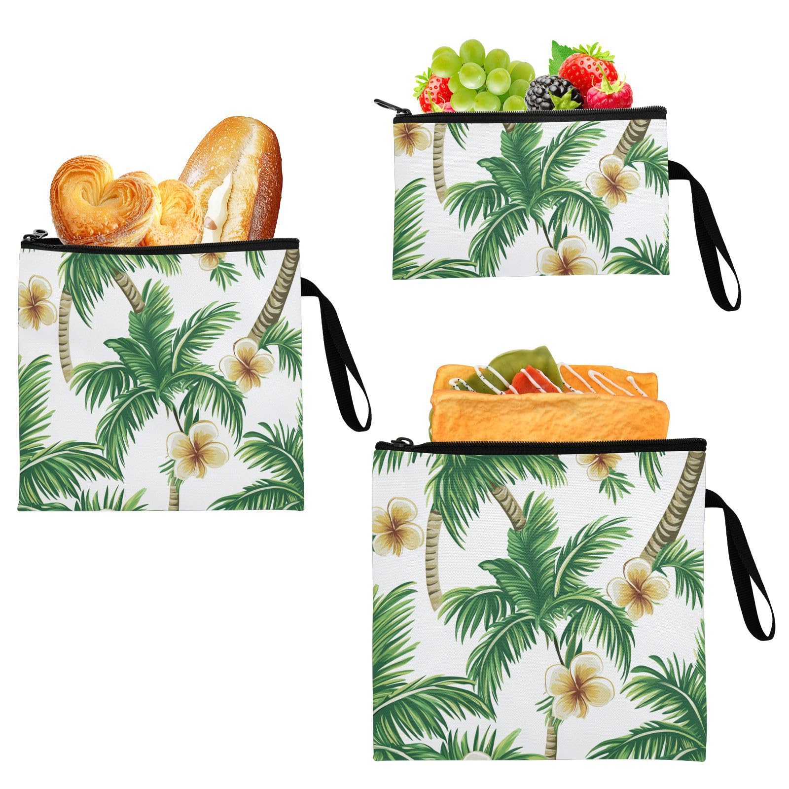 Yoogain Palm Summer Tree 3-Pack Reusable kids snack bags Multi-Use Diaper Bag Organization for Work Office Travel Picnic