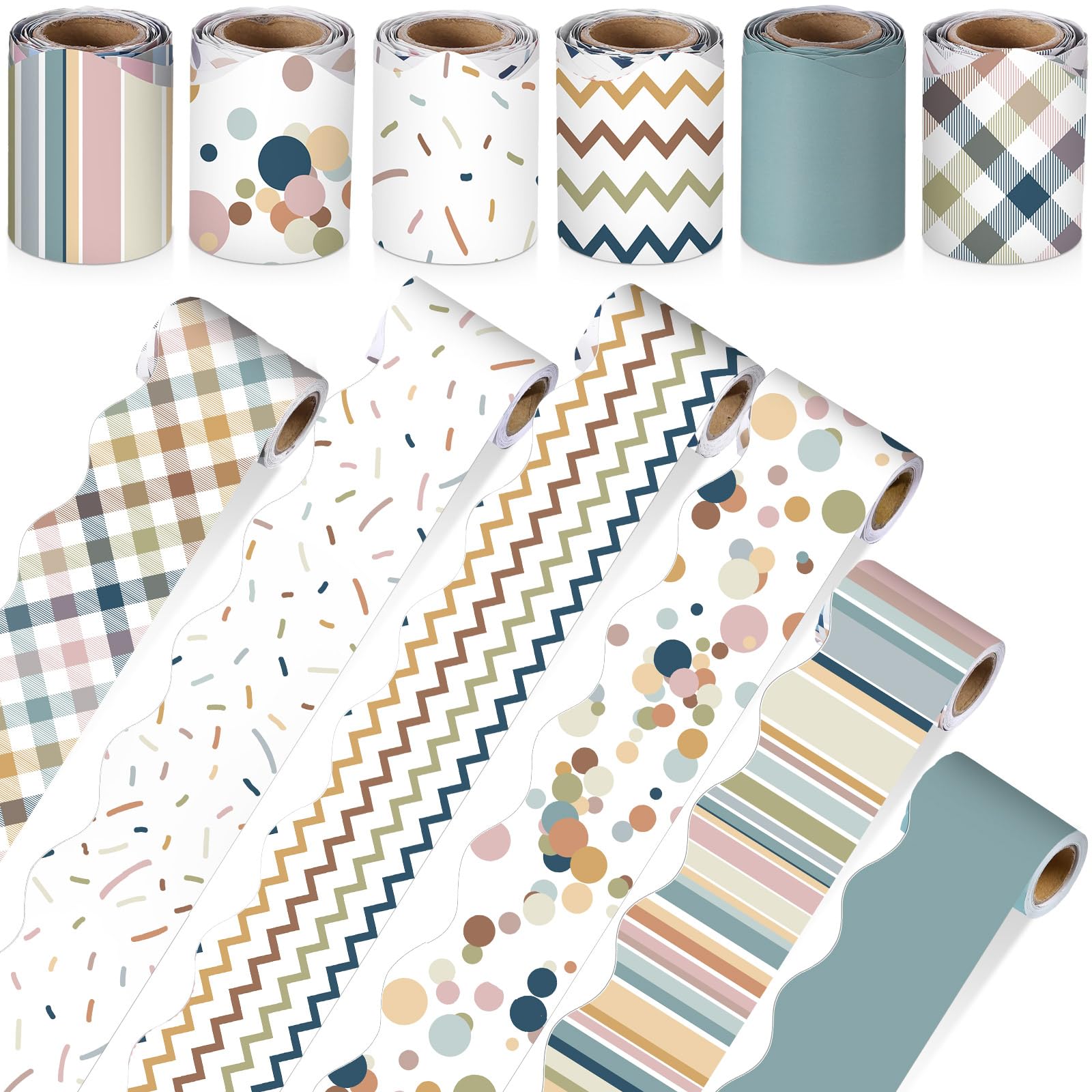 Tenceur 98.5 ft Bulletin Board Borders Classroom Decoration 6 Rolls Boho Classic Classroom Borders Set Scalloped Bulletin Board Trim for Back to