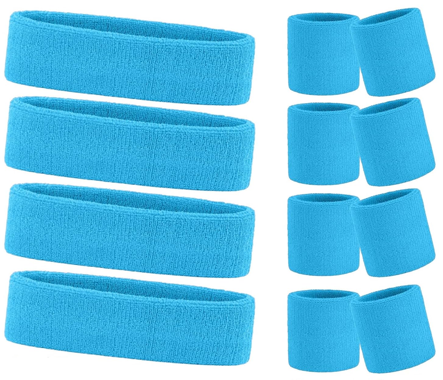 COSHALยฎ Set 4 Athletic Headbands and Wristbands Ladies Gym Exercise Sports Neon Sweat Headband & Wristbands SET 80's Fancy Dress Accessories for Sport Running Wrist Head Bands Turquoise