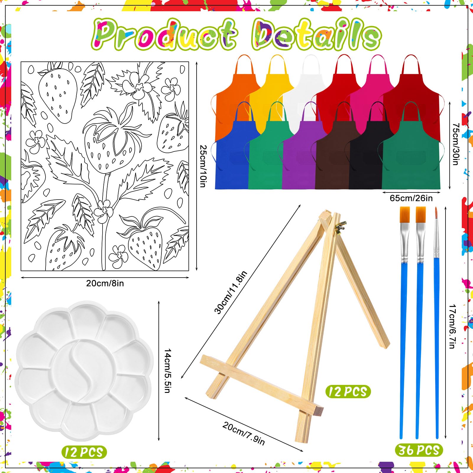 Motipuns 12 Set Flower Fruits Pre Drawn Canvas Kit Sip and Paint Canvas Painting Set for Adult Pre Printed Cute Canvas Sip and Paint Party Favor DIY Virtual Party Gifts for Painting