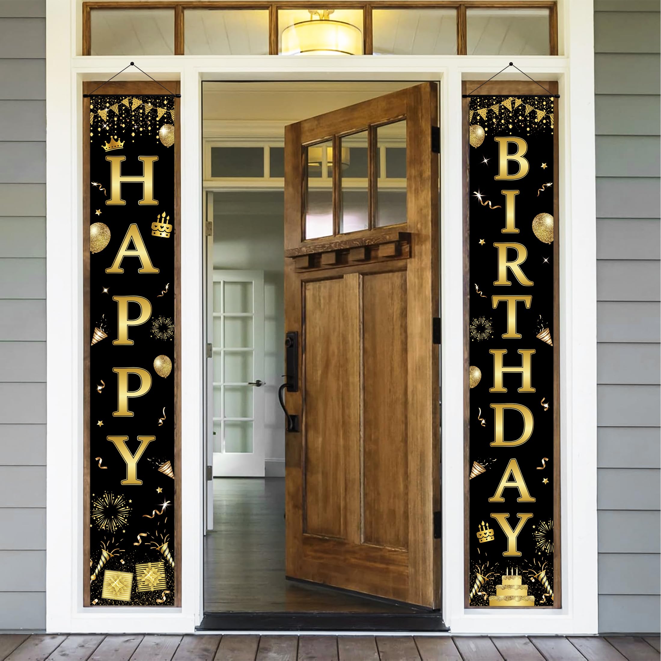 Aperturee Happy Birthday Porch Banner - Pink Pastel Rainbow Cloud Design, 12x72 Inches, Double Set - View #2