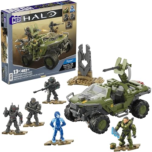 MEGA Halo The Series Vehicle Building Toys Set, FLEETCOM Warthog ATV with 469 Pieces, 5 Micro Action Figures, Poseable Articulation, Kids and Fans (Amazon Exclusive)