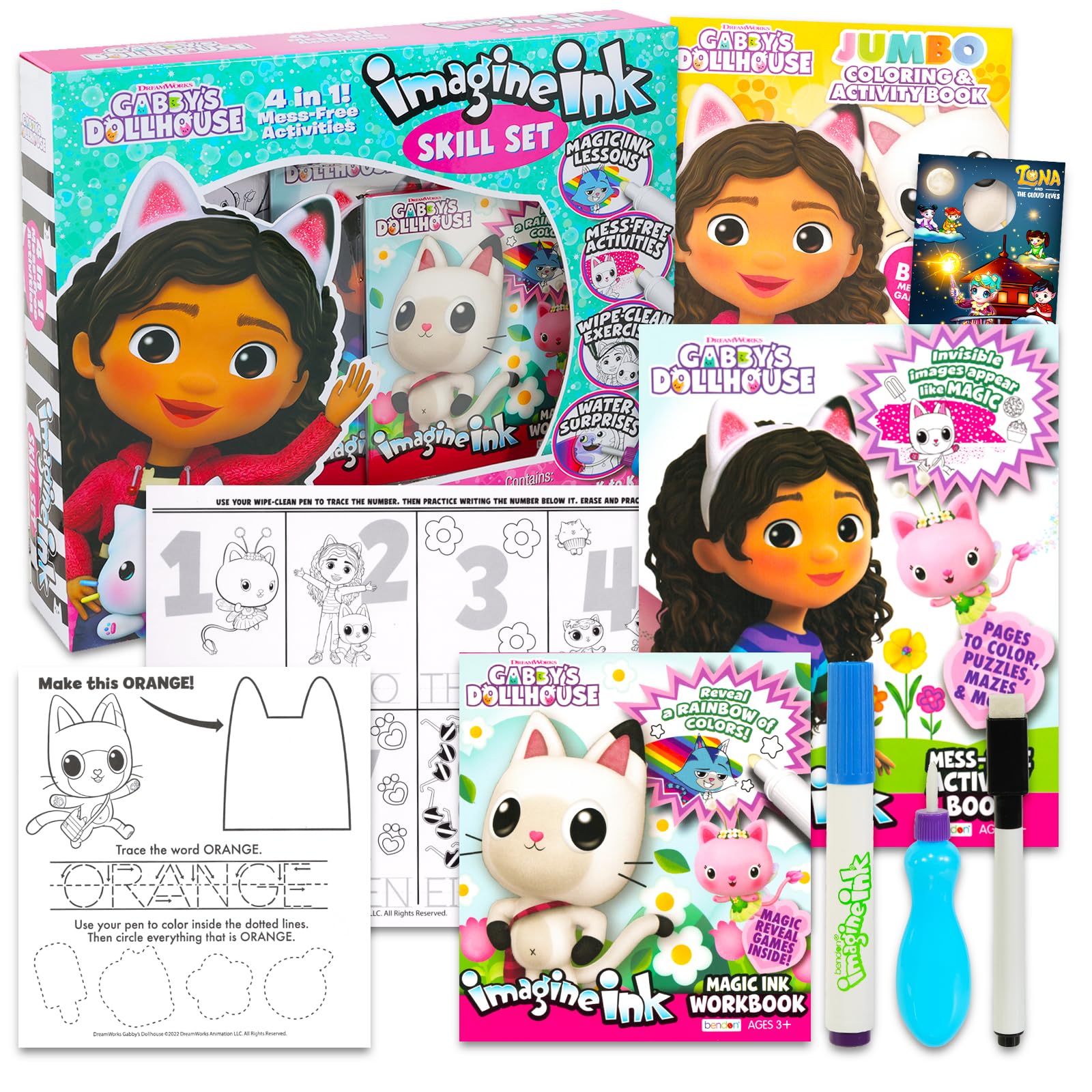 DREAMWORKS GABBY'S DOLLHOUSE Gabby's Dollhouse Ultimate Coloring and Activity Kit - Bundle with Gabby's Dollhouse Imagine Ink Coloring Book, Stickers, Activities, and More Art Set for Kids, Girls