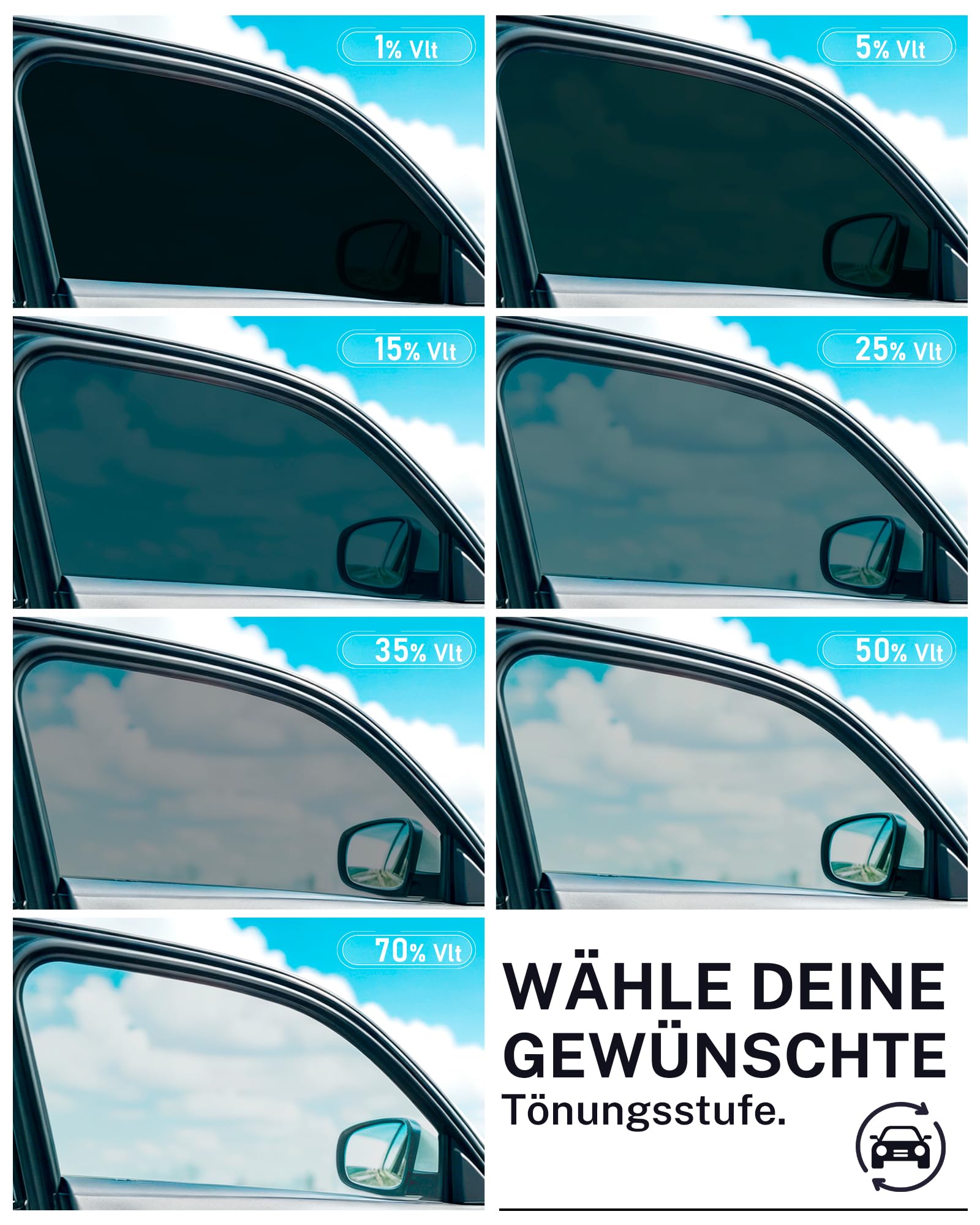 Film occultant pour Voiture, 75 cm x 3 m, 70% VLT, Autocollant - Protection UV et Infrarouge - Protection Contre la Chaleur et l'éblouissement - Film de confidentialité résistant aux Rayures