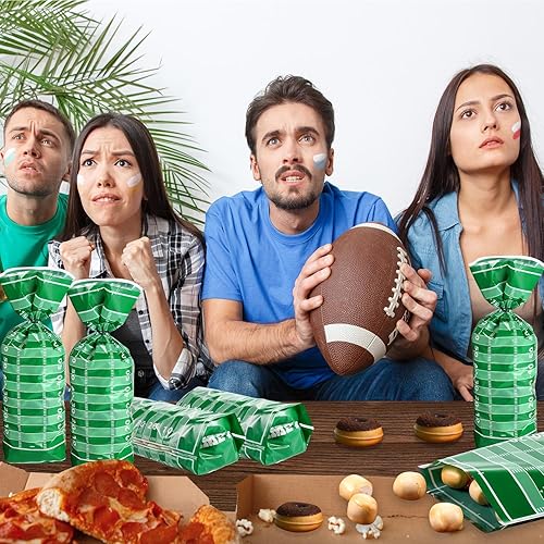 Miniatura 7 de Blulu 100 bolsas de golosinas de fútbol de celofán, bolsas de plástico sellables con calor de celofán con lazos plateados, recuerdos de fiesta