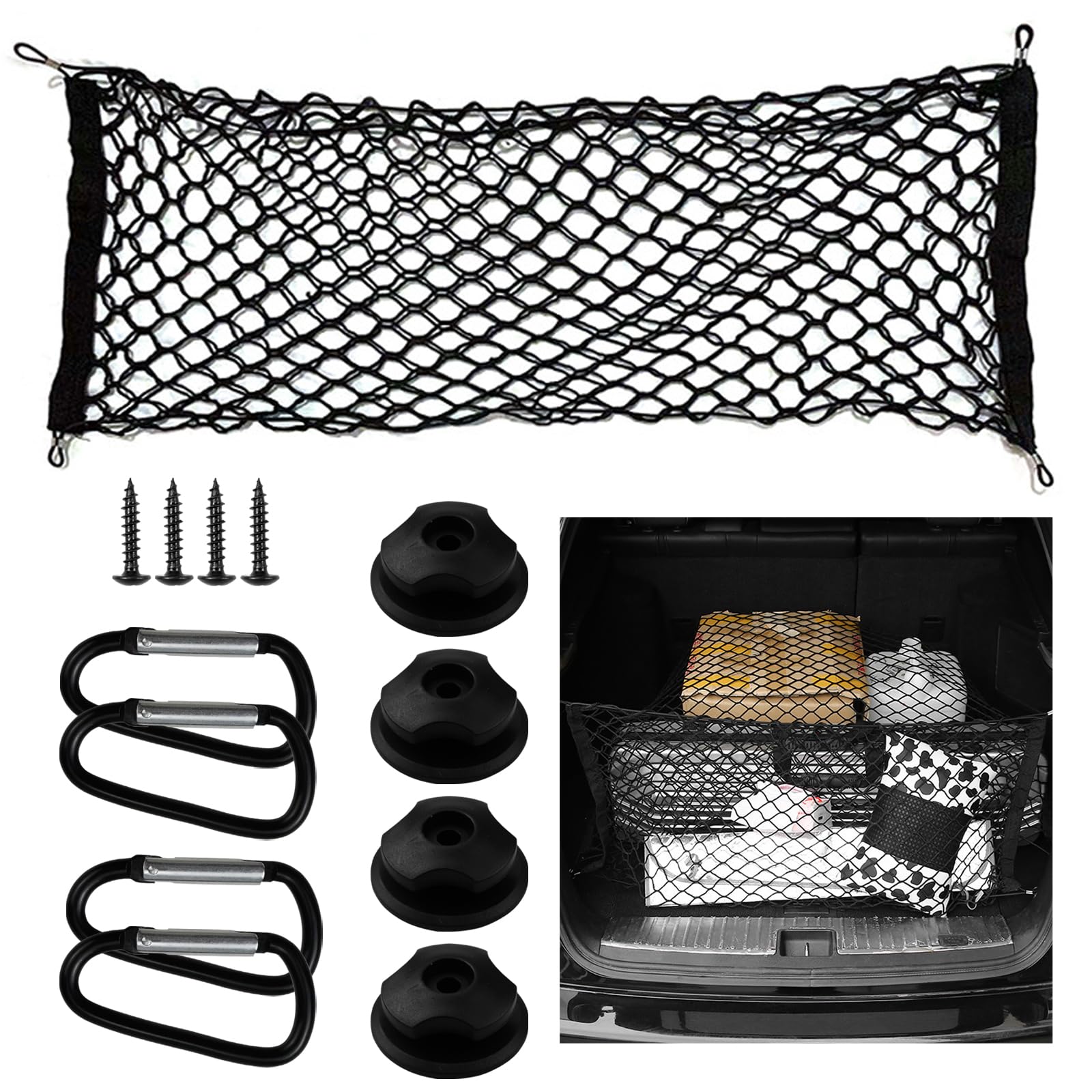 Rete Per Bagagliaio Auto 70x50cm Estendibile - Con 4 Ganci Per SUV E Camion, Sicurezza Extra - Foto 6