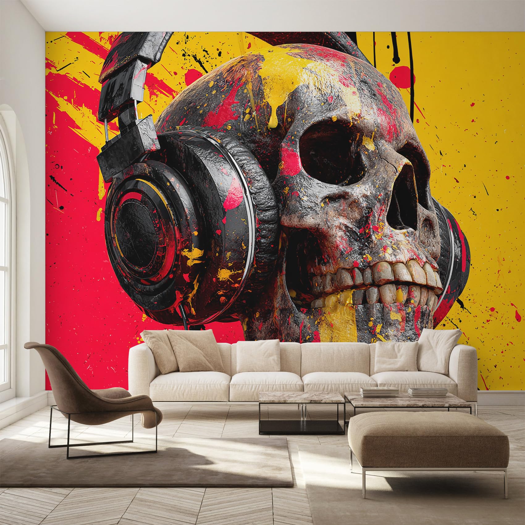 Papier peint crâne graffiti coloré pour un salon style urbain