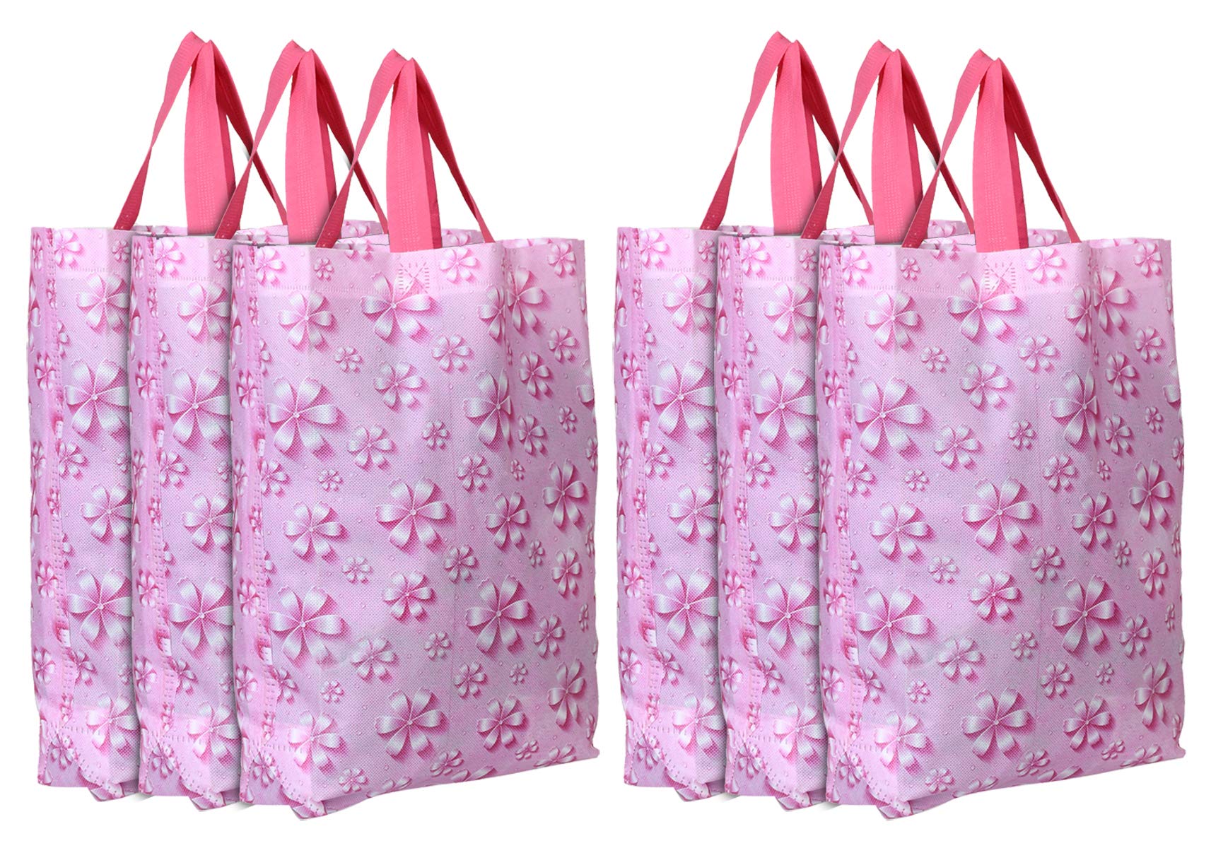 Kuber IndustriesNon-Woven Foldable Shopping Bag|Reusable Travel Tote Bag|Gift Bag|Grocery Bag for Vegetable|Pack of 6 (Pink)
