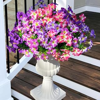 Artificial Petunias Flowers Fake Plants for Outdoor UV Resistant, Faux Look Real Silk Colorful Morning Glory for Summer Outside Porch Planter Patio Garden Spring Decoration, 12 Bundles