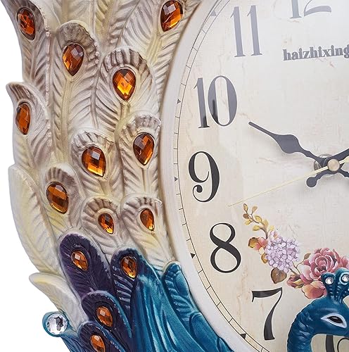 Miniatura 4 de Reloj de pared 3D Art Reloj de péndulo oscilante de metal moderno reloj silencioso de metal grande decoración de pared reloj en forma de pavo real