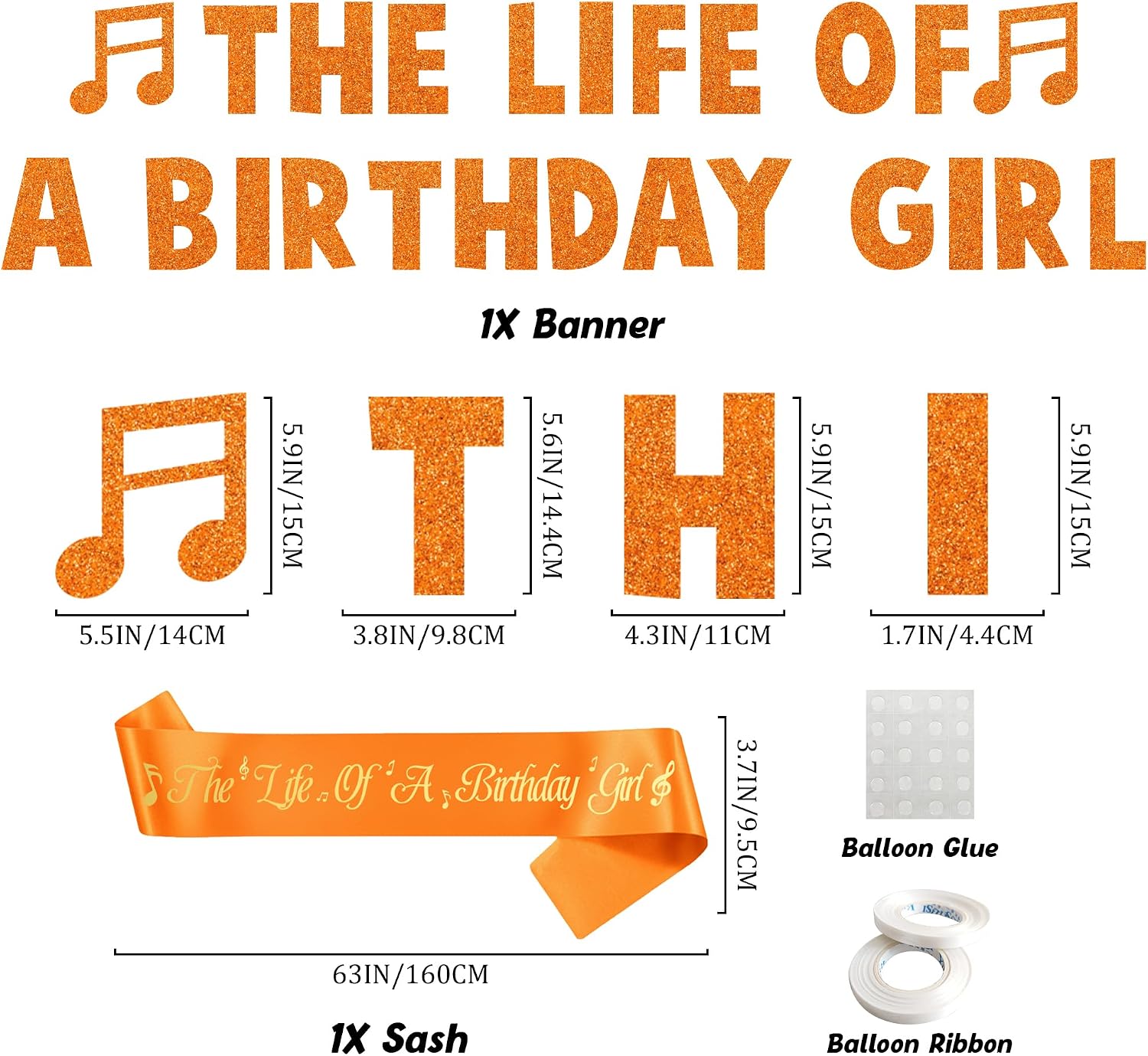 The Life of a Birthday Girl Decorations - Showgirl Themed Birthday Party Decoration with Banner Sash Balloons Cake Topper, Orange Glitter Bday Party Supplies for Girls Women