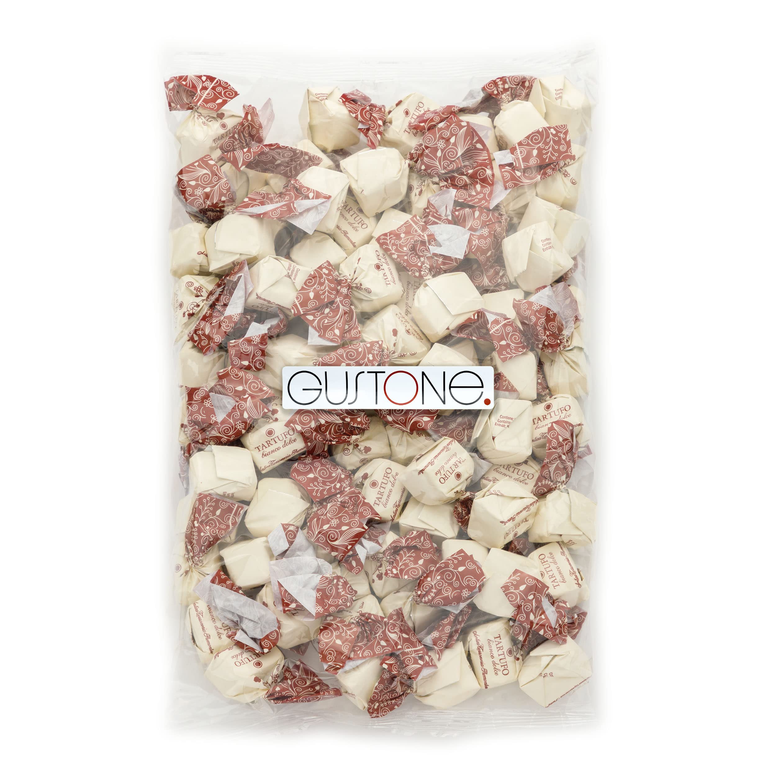 GUSTONE. Tartufi Dolci Bianco 70 Stück je 14g Antica Torroneria 1kg | Piemont-Haselnüsse IGP, 35% Kakao, glutenfrei, IGP-geschützte Herkunft, Trüffel-Pralinen weiße Piemont Haselnüssen
