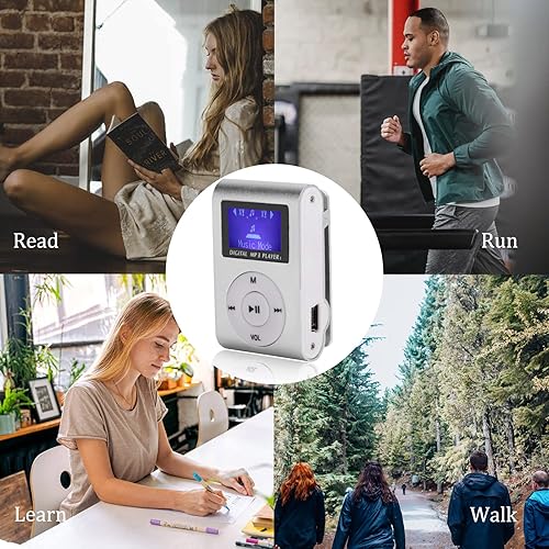 Miniatura 5 de Mini reproductor de MP3, mini pantalla LCD reproductor USB, con auriculares, reproductor de clip ultraligero, carcasa de metal, soporte 32G,
