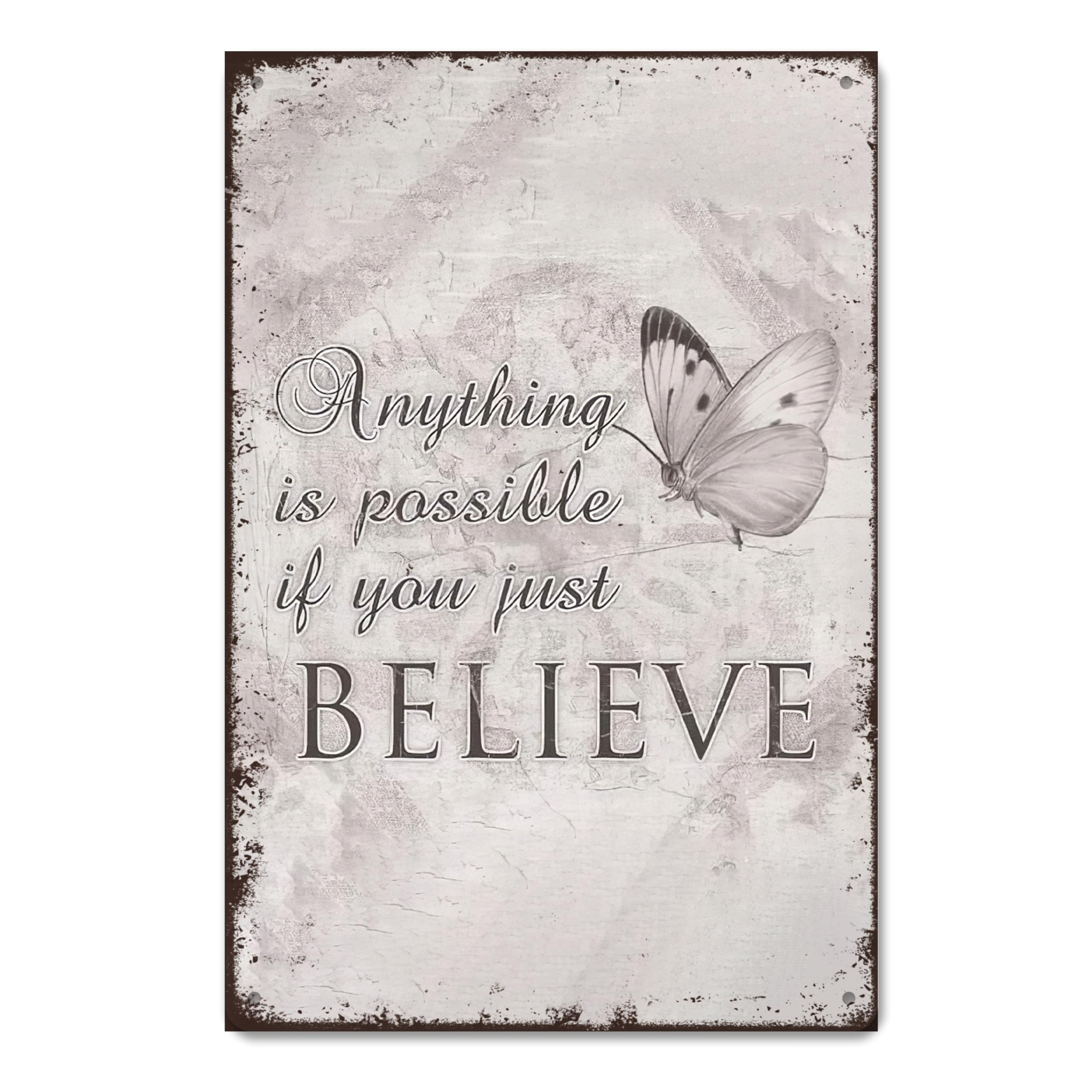 SMAZDFXX Vintage Butterfly Metal Signs, Butterfly Decor, Inspirational Decor, Anything Is Possible If You Believe Metal Tin Sign, Butterfly Home Decor, Inspirational Wall Decor, 8"x12"
