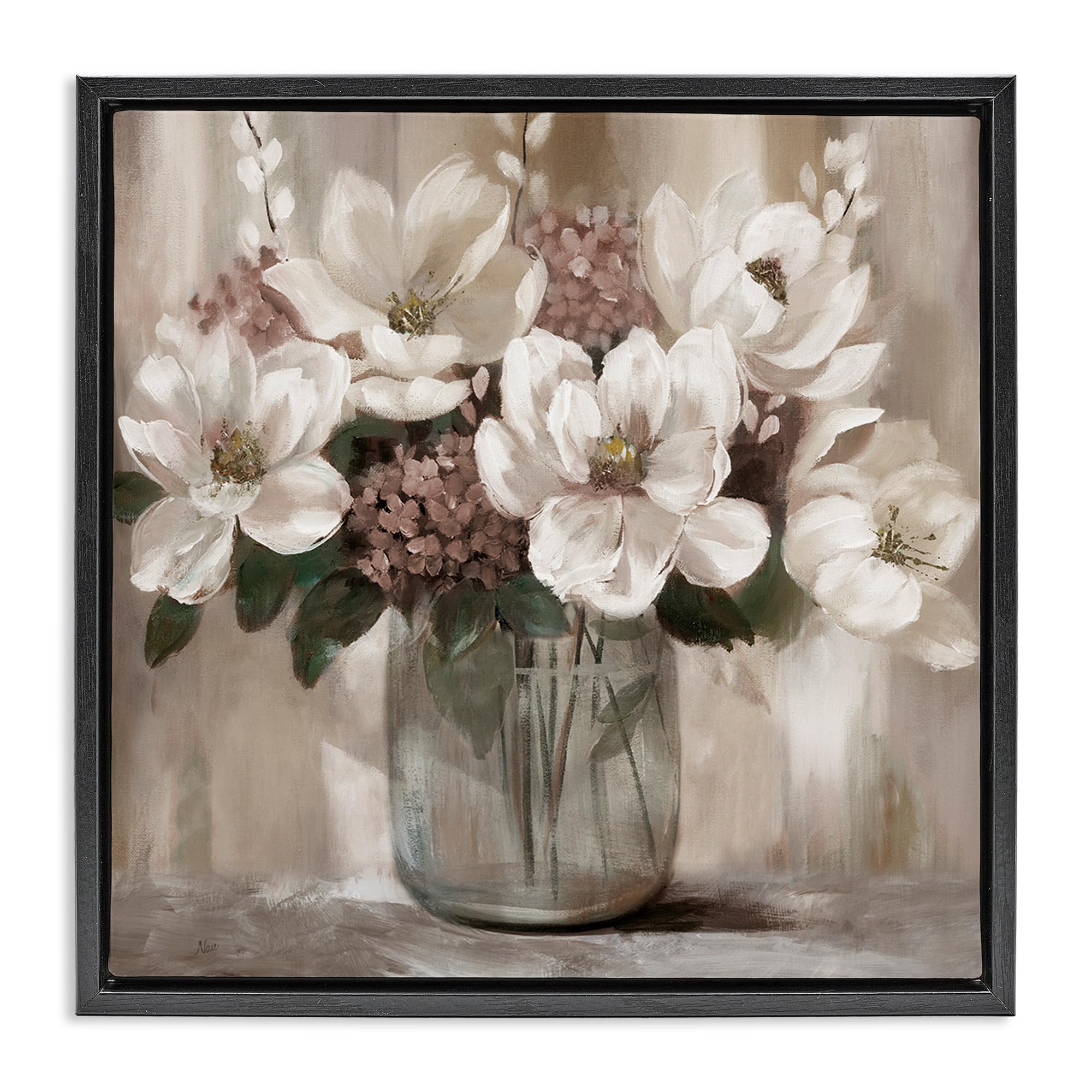 Ivory Magnolias Vase Floral, 24 x 24 Inch Canvas in Floater Frame