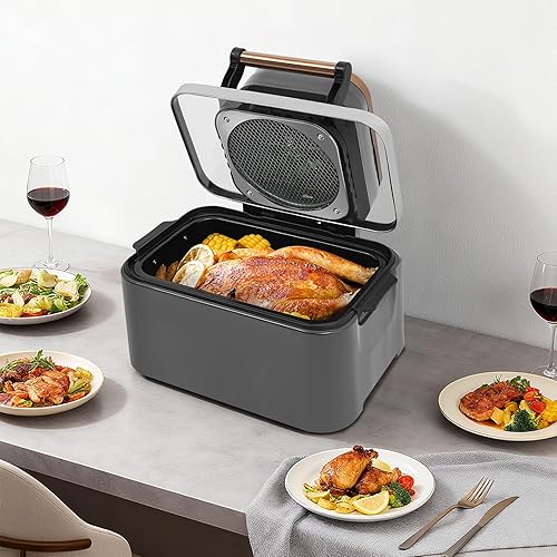 Miniatura 3 de Freidora de aire gris plateado de 12.68 cuartos de galón con ventana de vidrio visible, horno freidora de aire eléctrico familiar grande de 1700 W,