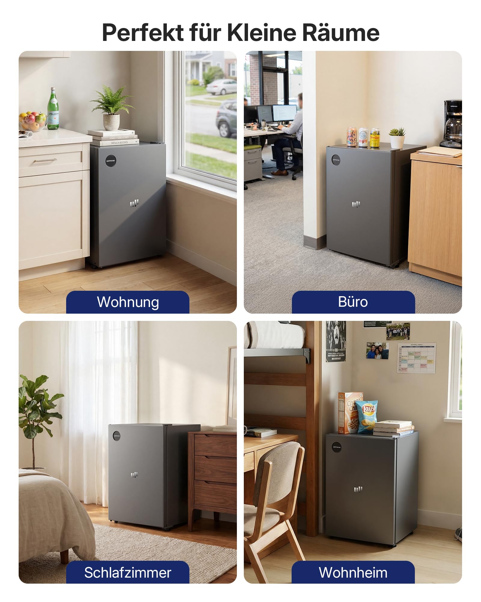 Upstreman 71L Kühlschrank Ohne Gefrierfach, 1-10°C 7-stufige Temperaturregelung, LED-Beleuchtung,40 dB Leise, Energiesparender Vollraumkühlschrank für Schlafzimmer Büro Küche, CR71-Dunkelgrau