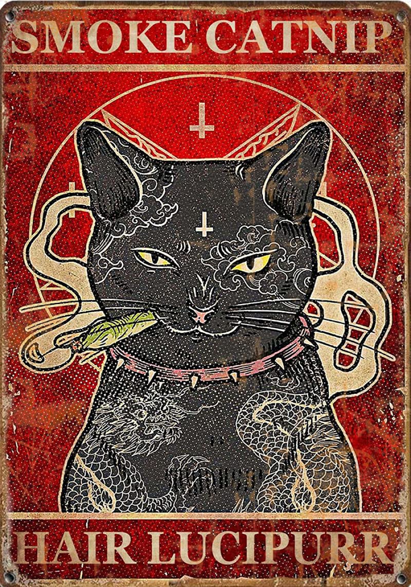 peiyeety Smoke catnip hair tin sign,Retro style, wall art decoration, farmhouse decoration, tin sign 8x12 inches