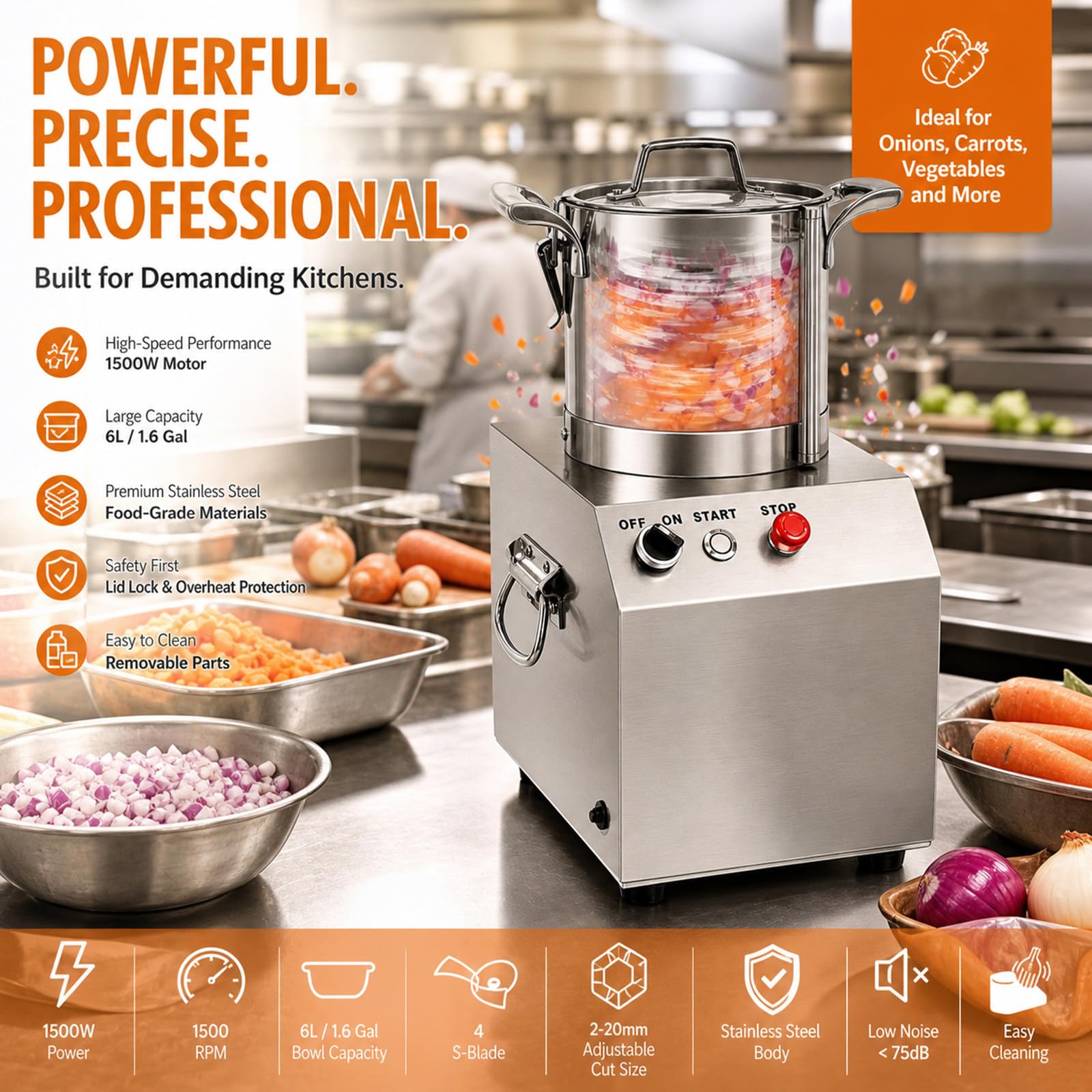 Cutter à Viande De Cuisine Vertical Robot Culinaire 3l/ 4l/ 6l/ 10l/ 15l, Robot Culinaire Et Hachoir à LéGumes, Moteur Puissant & Verrouillage SéCurité 4L