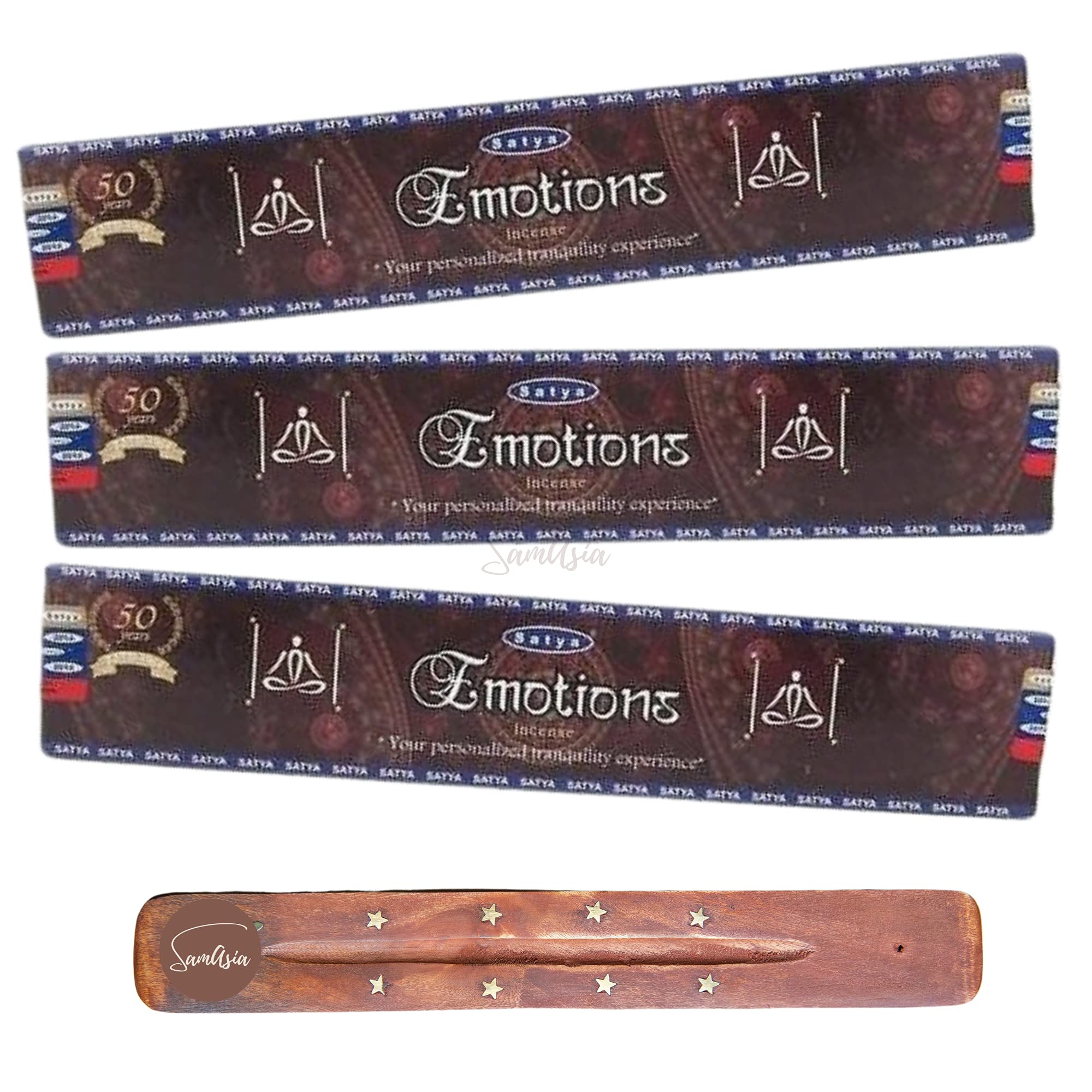Satya Nag Champa Emotions Incense Sticks | x3 pack | with SAMASIA incense sticks holder | Used for Aromatherapy Yoga, Meditation and Relaxation